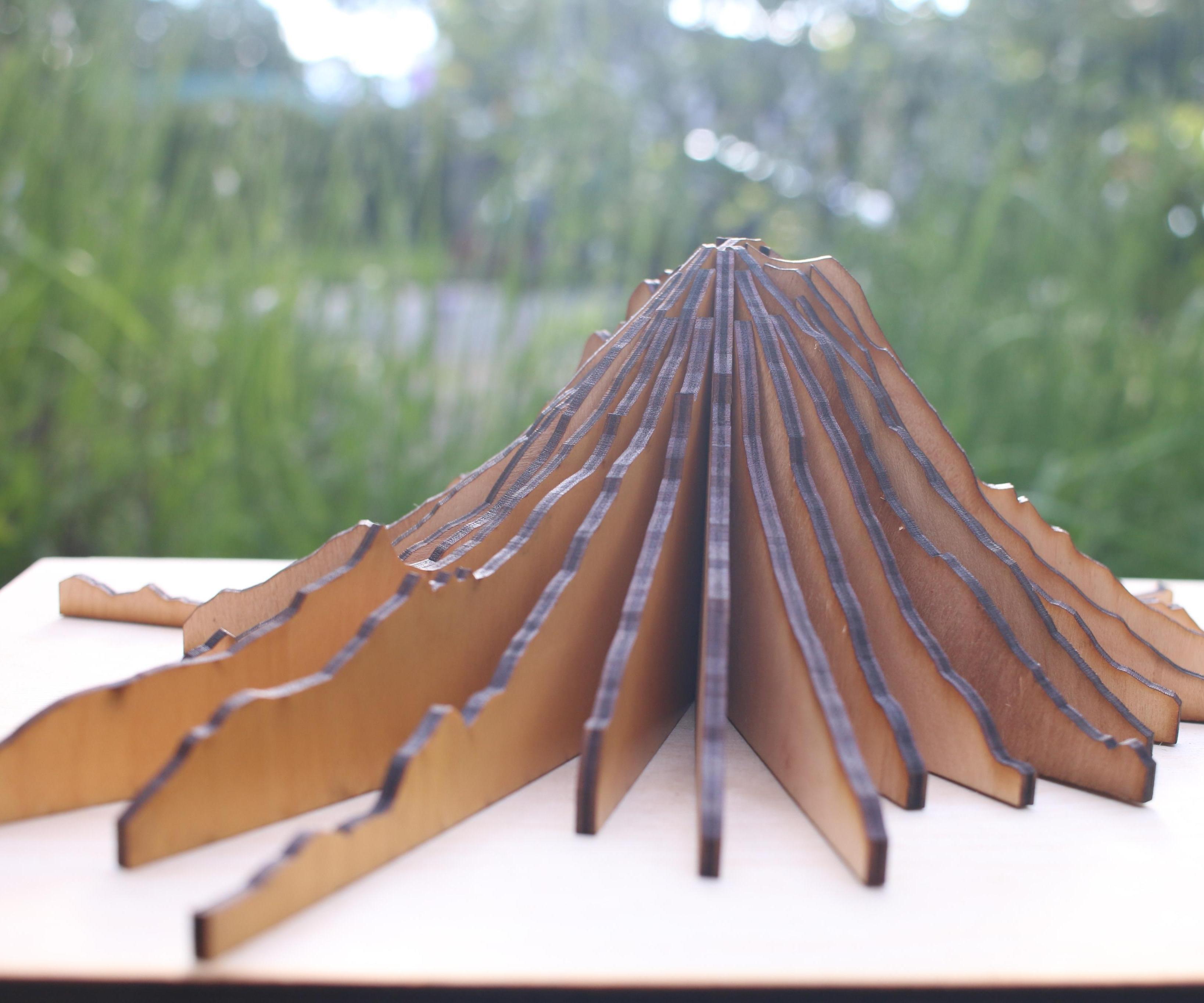 Laser Cut Radial Ridgeline Mountain Model