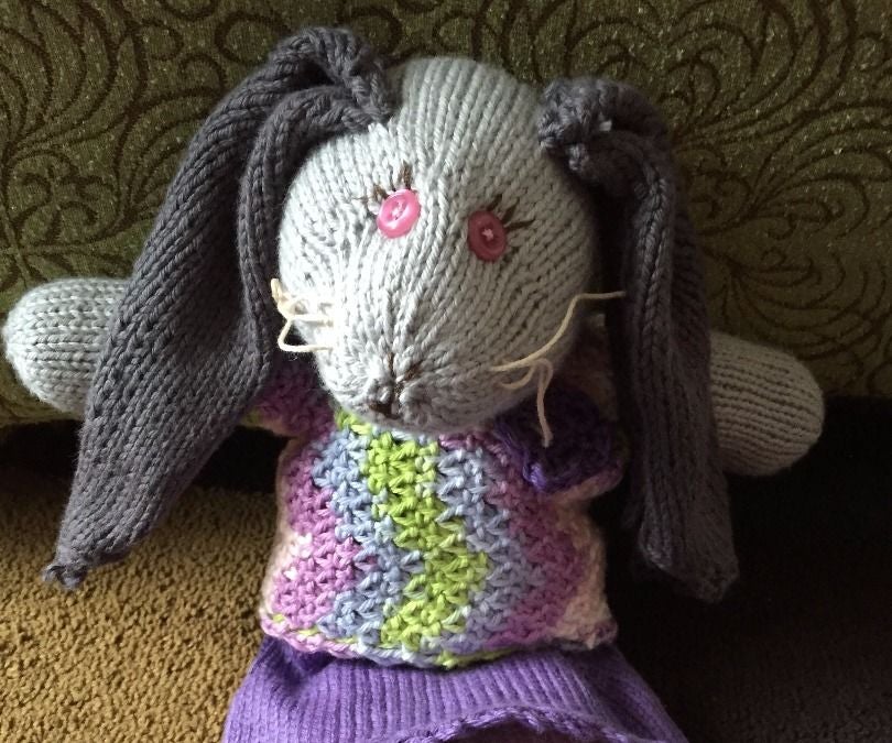 "Mabel" a Knitted Soft Bunny for Little Hands (or Big Hands)