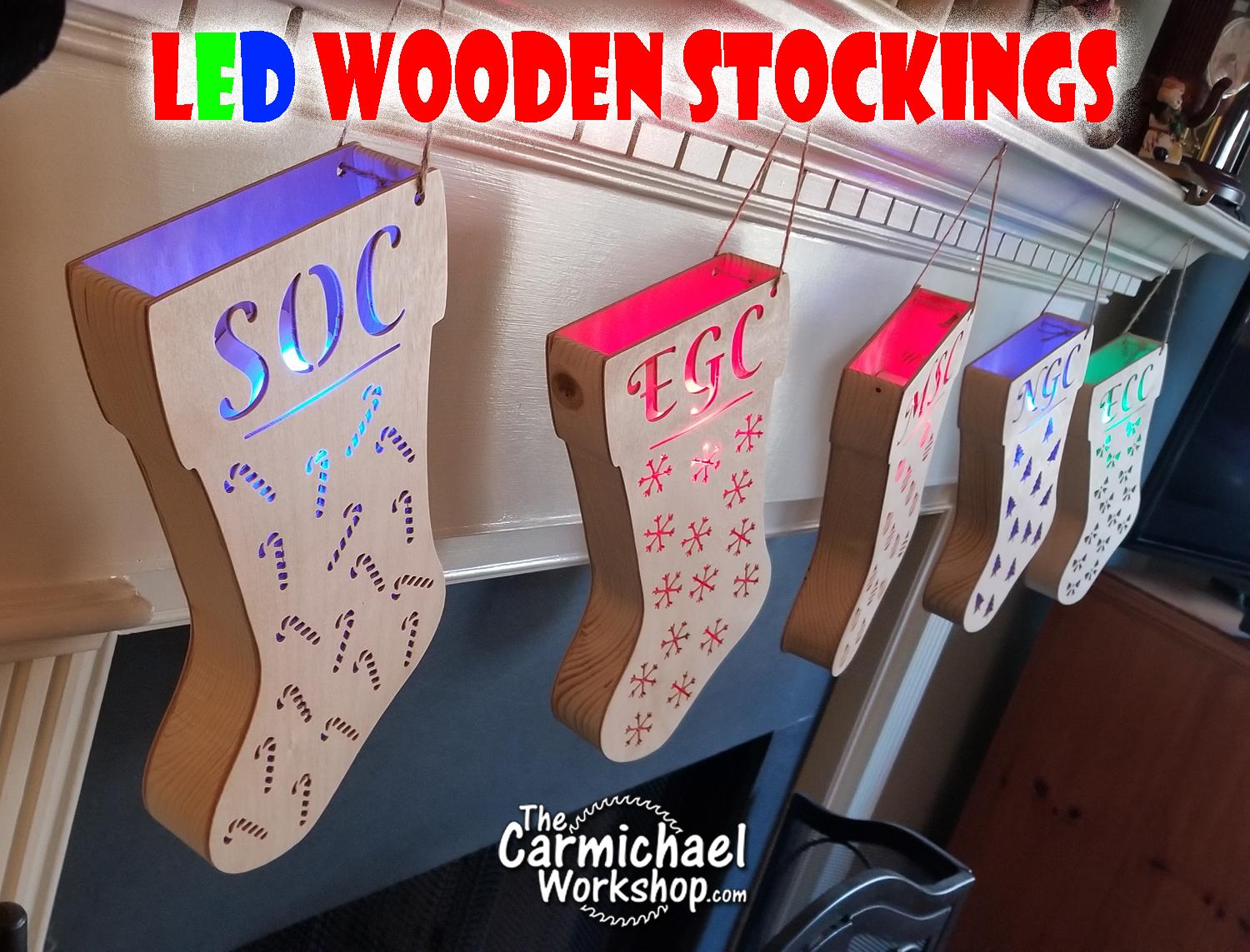 LED Wooden Christmas Stockings