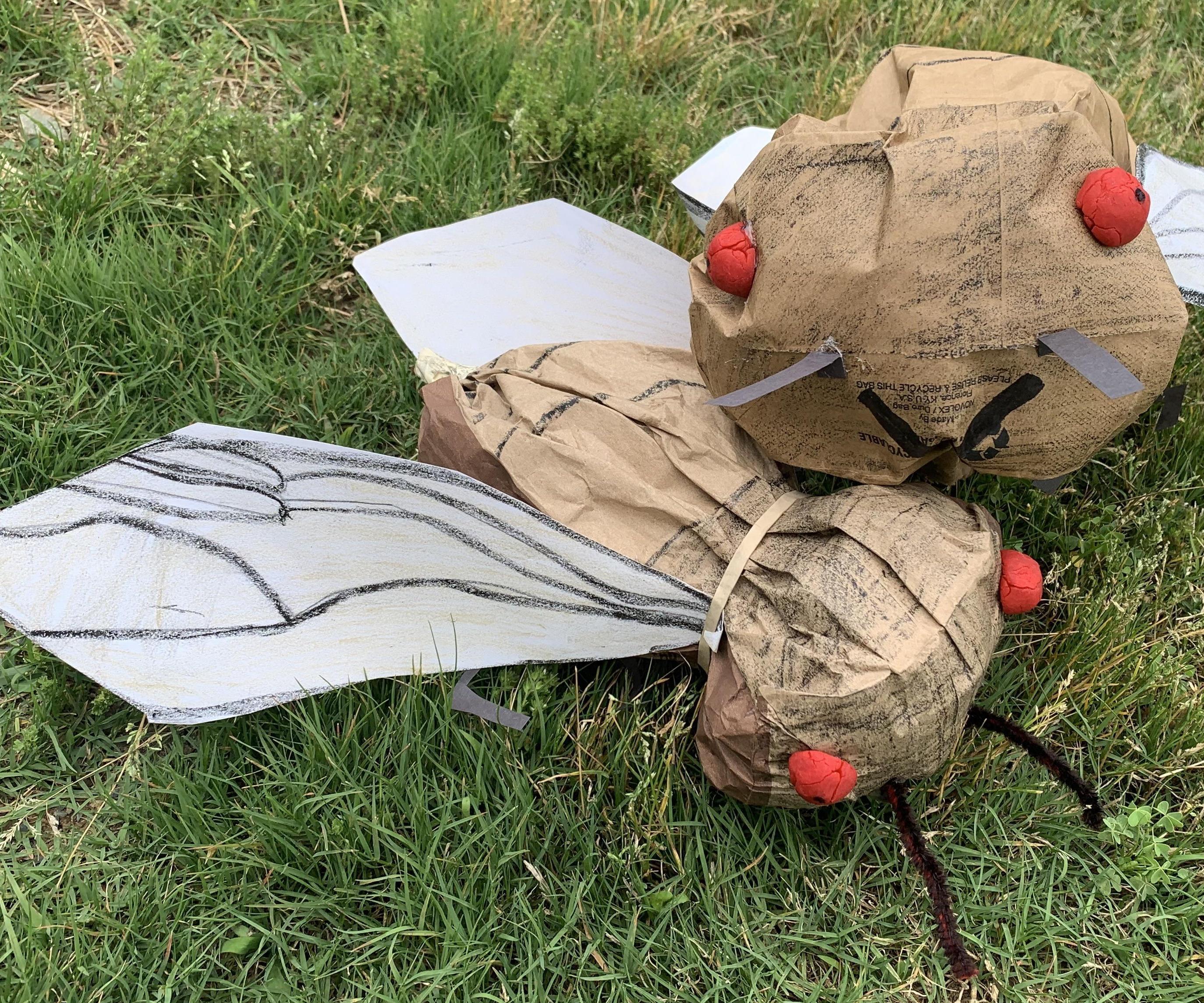 Giant Cicada Sculpture Using a Paper Lunch Bag