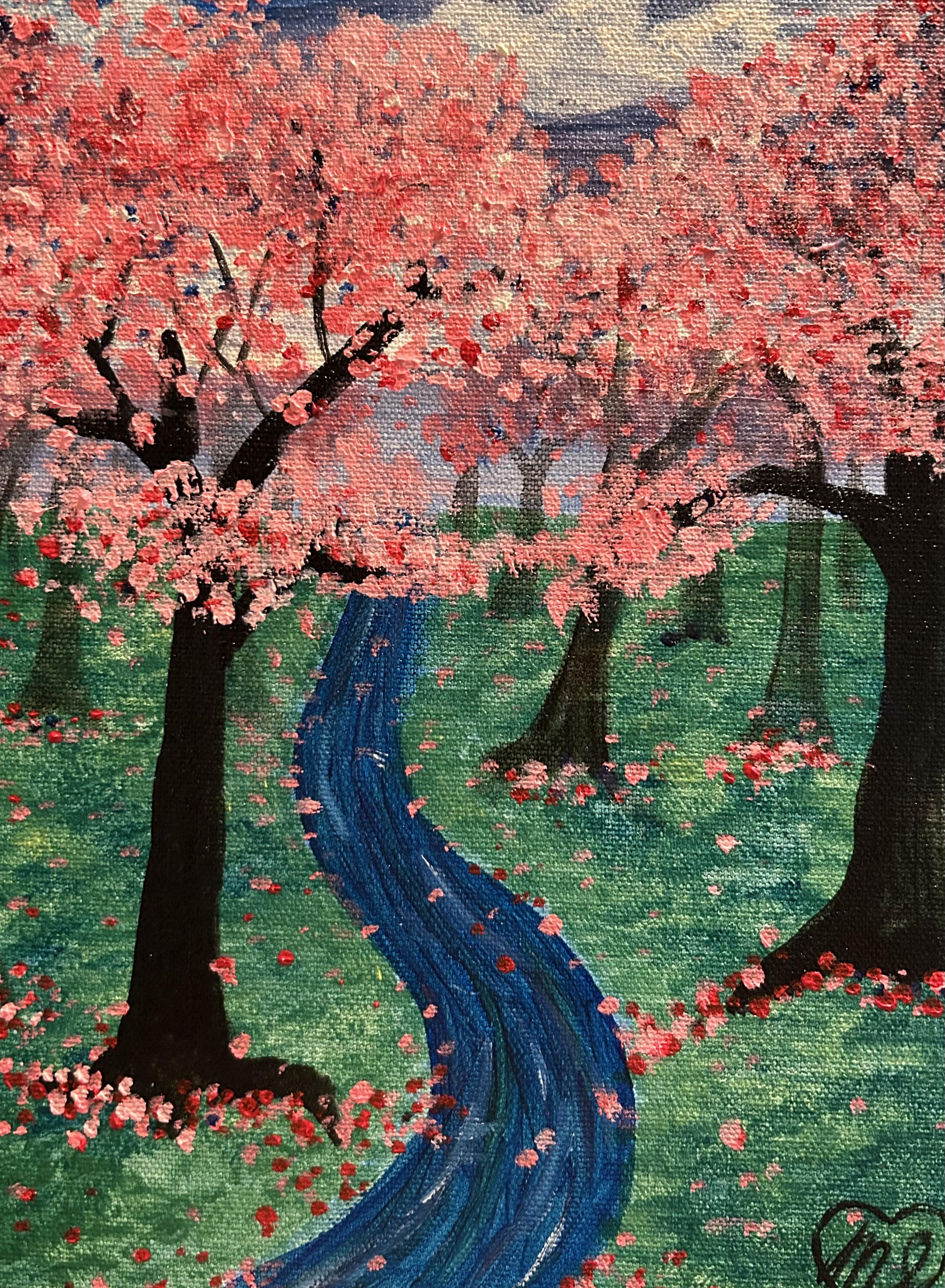 Easy Cherry Blossom Scene Using Acrylic