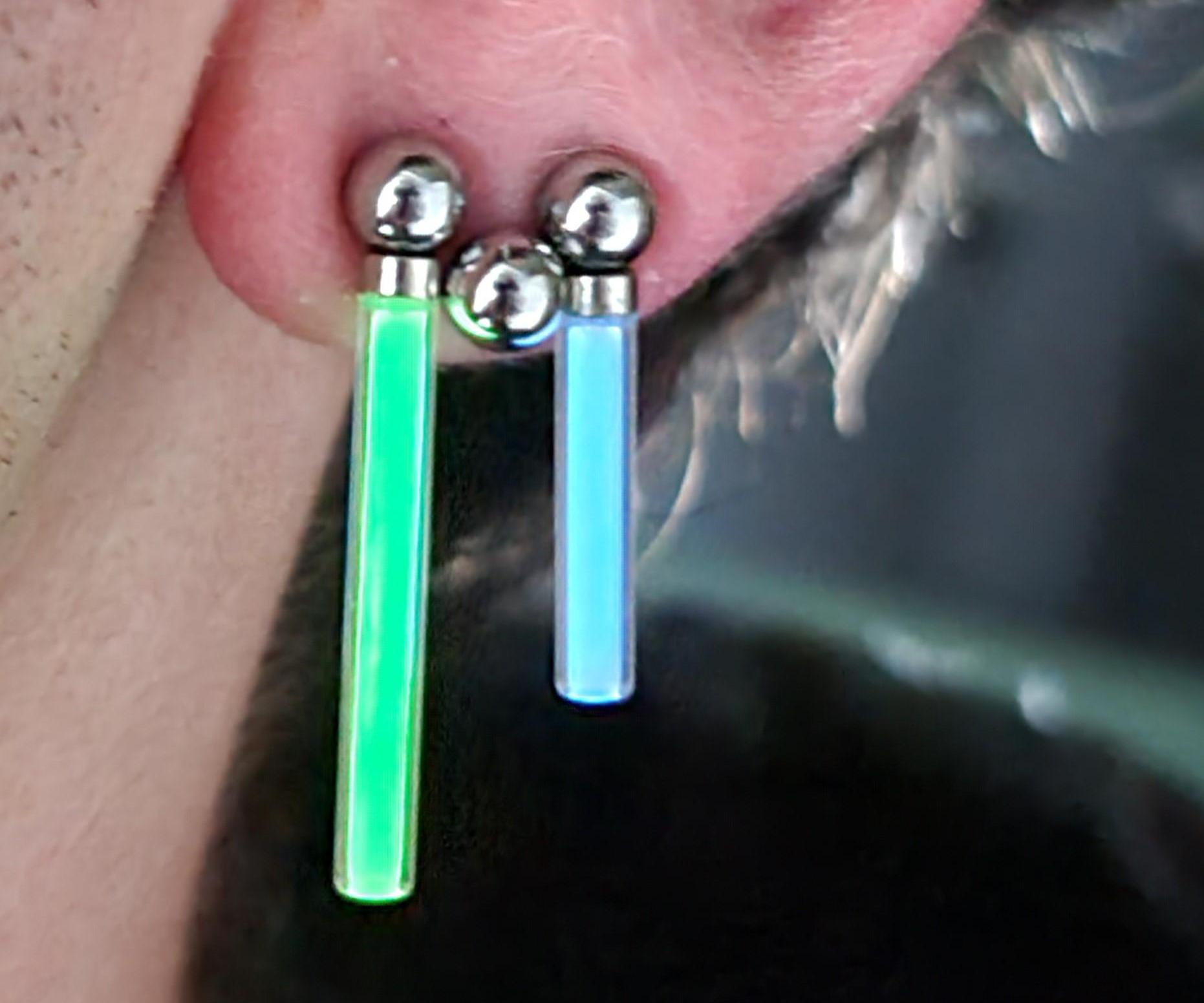 Light Saber Earrings From Tritium Vials