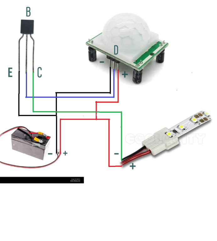 Automatic Room Light Controller Circuit Using PIR Motion Sensor and Transistor.