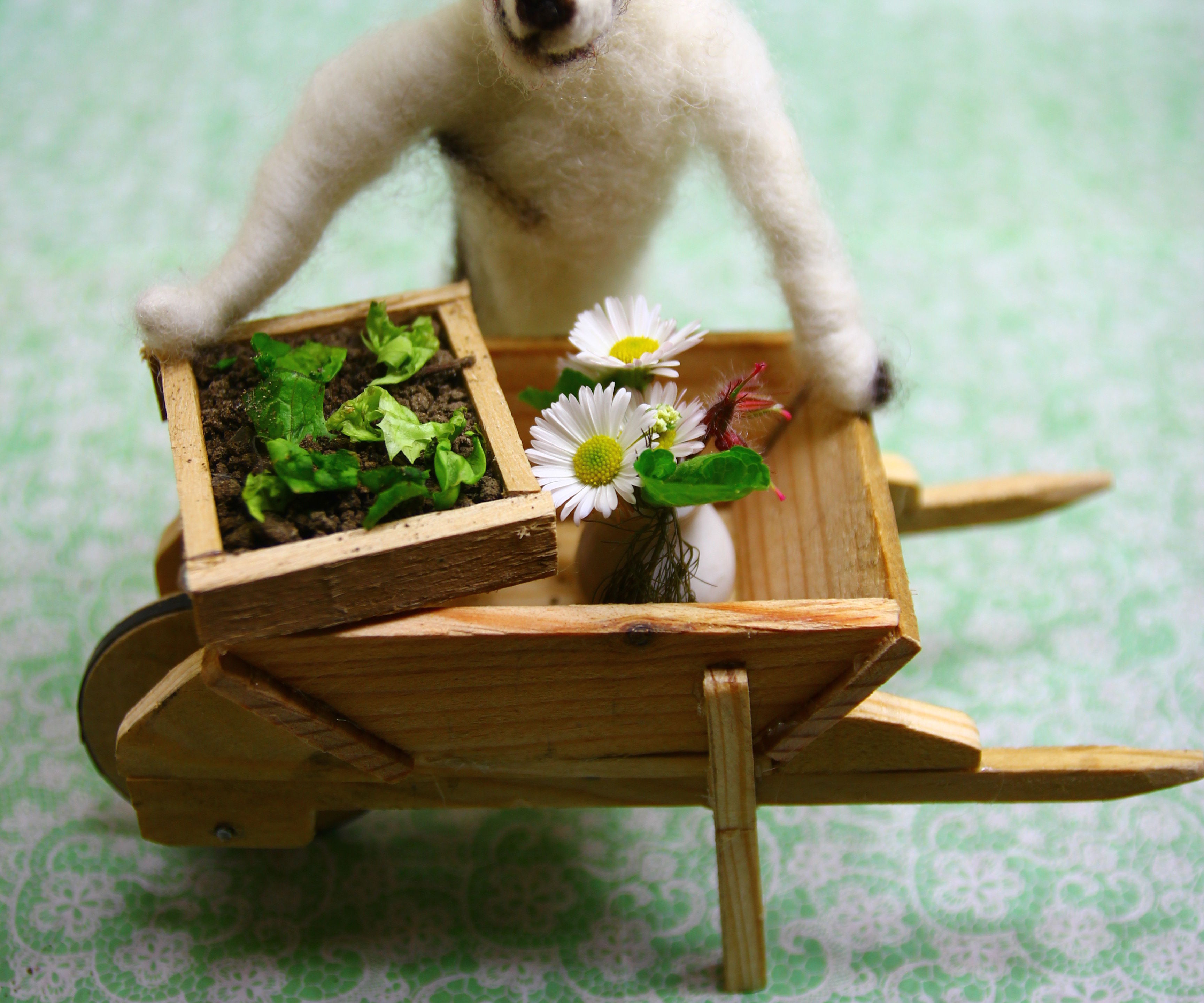 Tiny Wooden Wheelbarrow