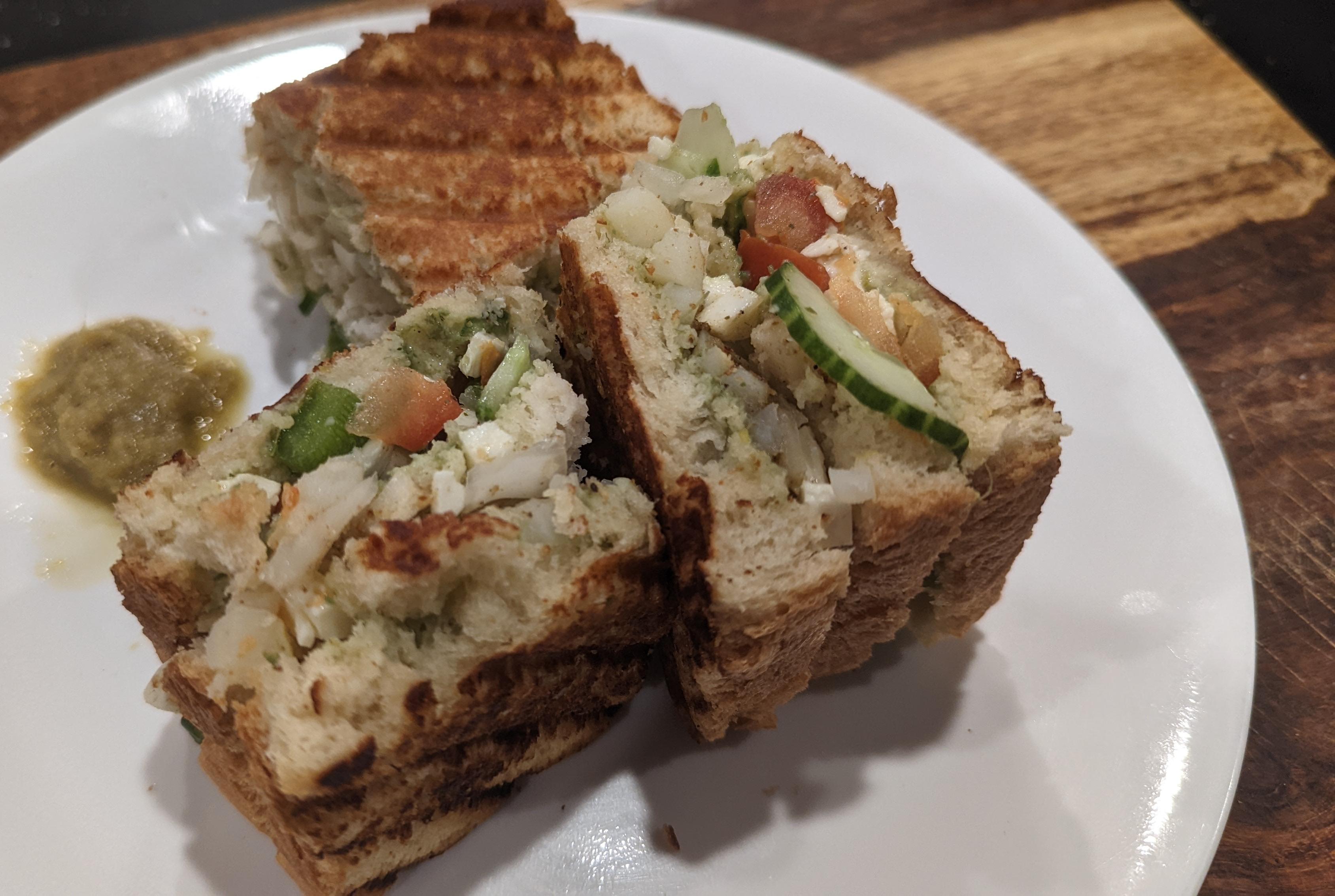 Mumbai Grilled Vegetarian Cheese Sandwich Made With Fresh Baked Bread