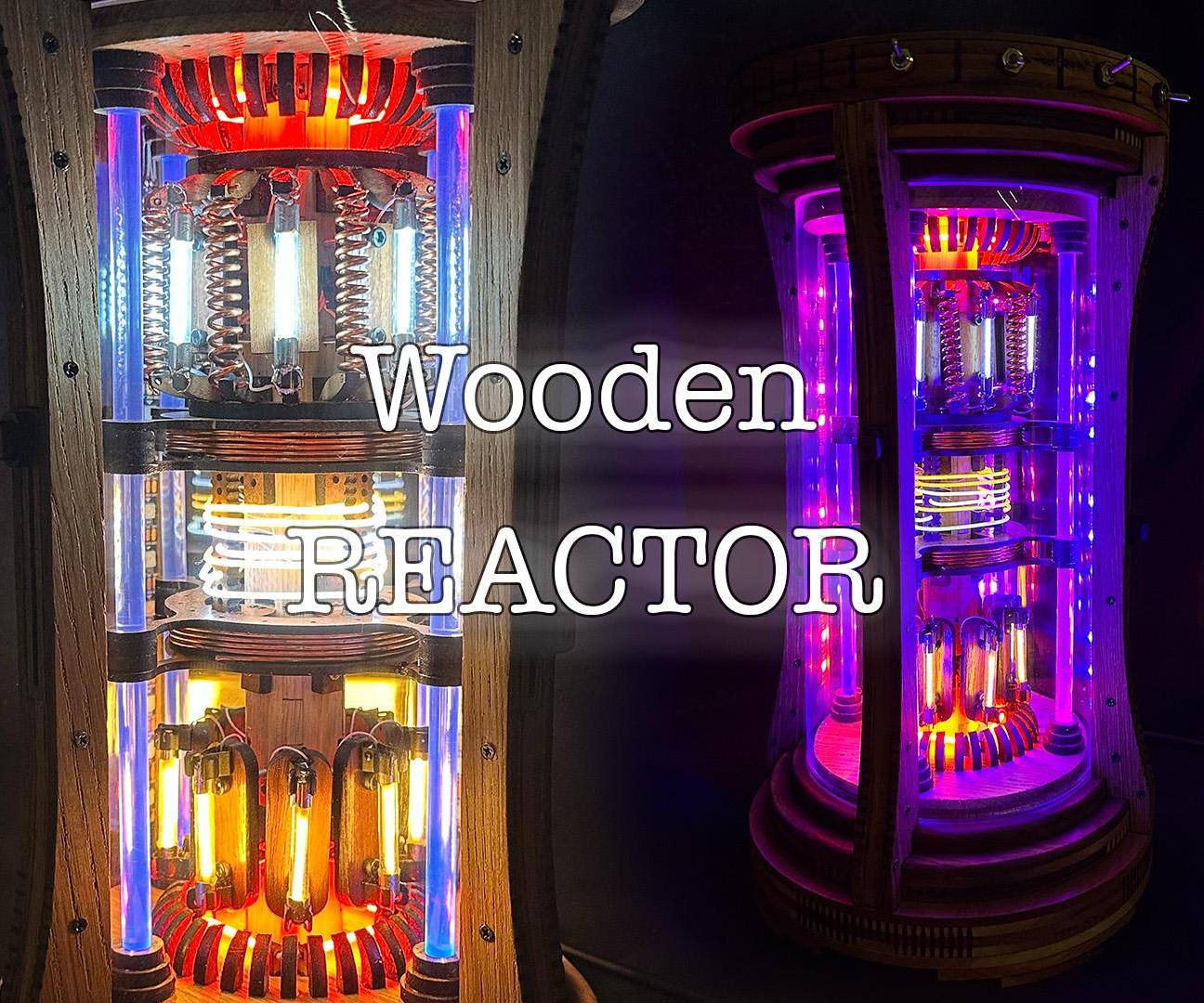 Wooden Reactor Simulator: Nightlight, Desk Lamp, Sound Simulation and Dynamic Lighting Effects, Wireless Charger, USB Quick Charger, WiFi Controlled