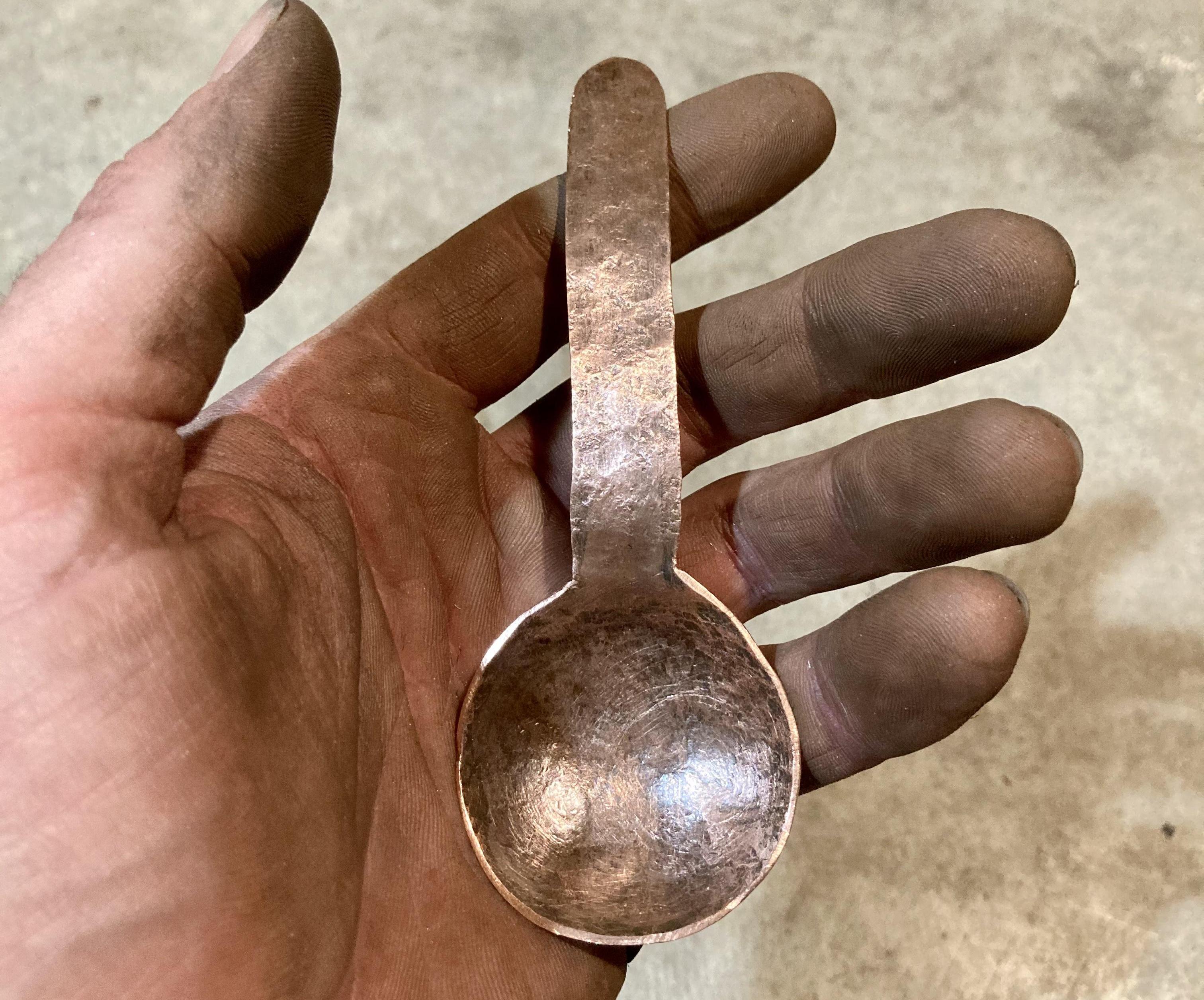 Hammered Copper Spoon With Simple Tools and Materials