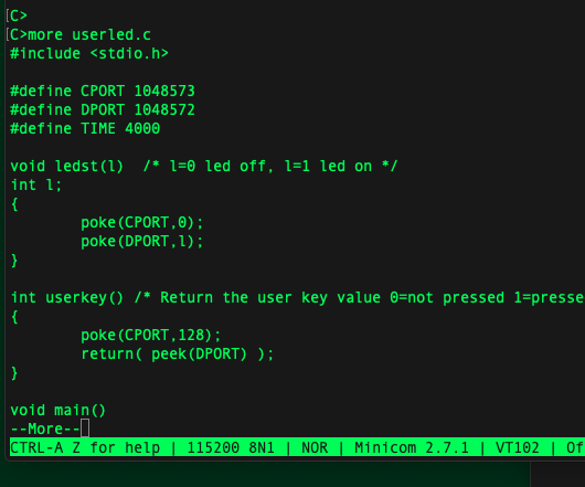 68k-mbc C Programming Example USERLED