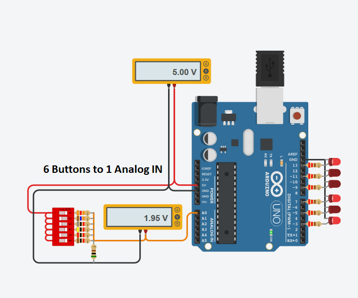 Use 1 Analog Input for 6 Buttons for Arduino