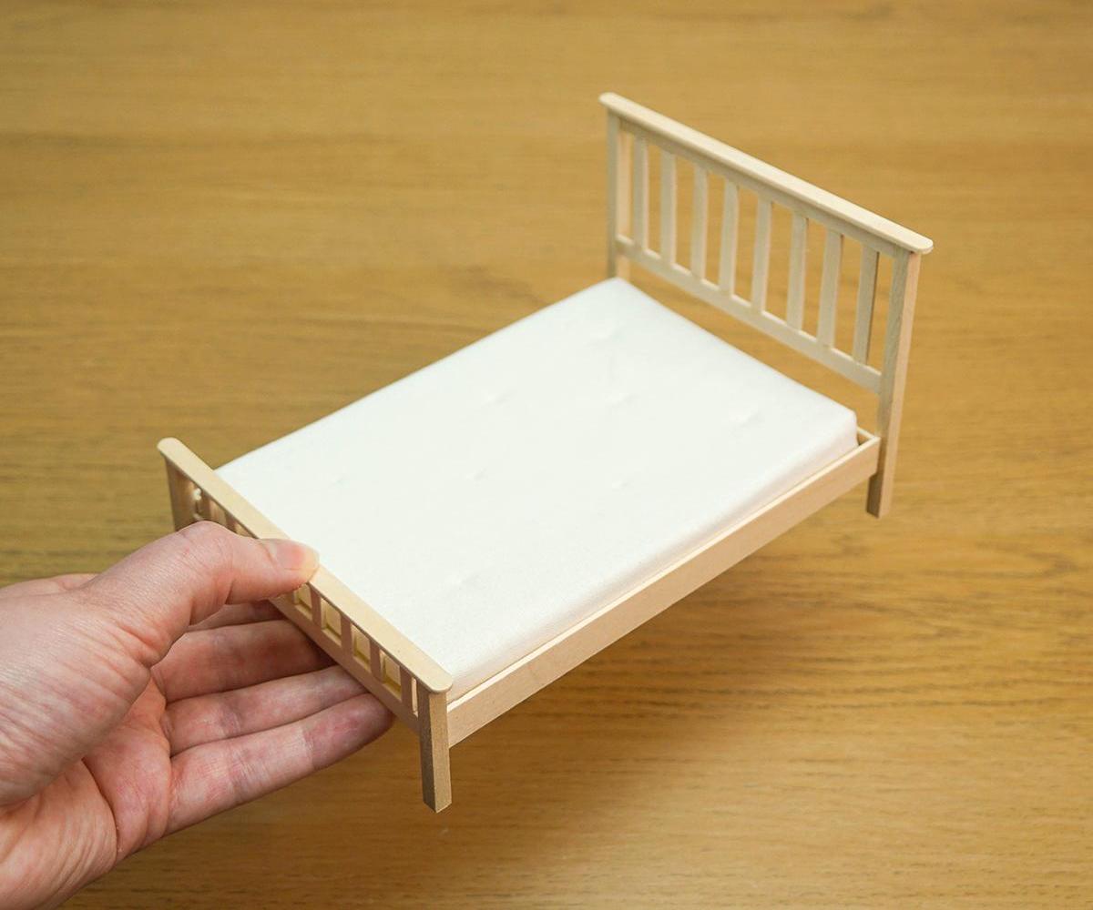 DIY Miniature 1:12 Scale BED & MATTRESS! | How to Make a Mini Wooden Bed Frame