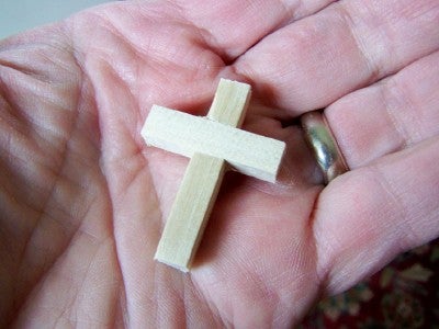 Making "Cross in My Pocket" Crosses for Homeless Kits