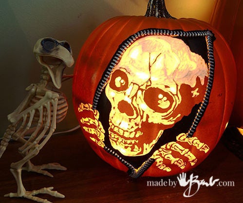 Escaping Skeleton Carved Faux Pumpkin DIY