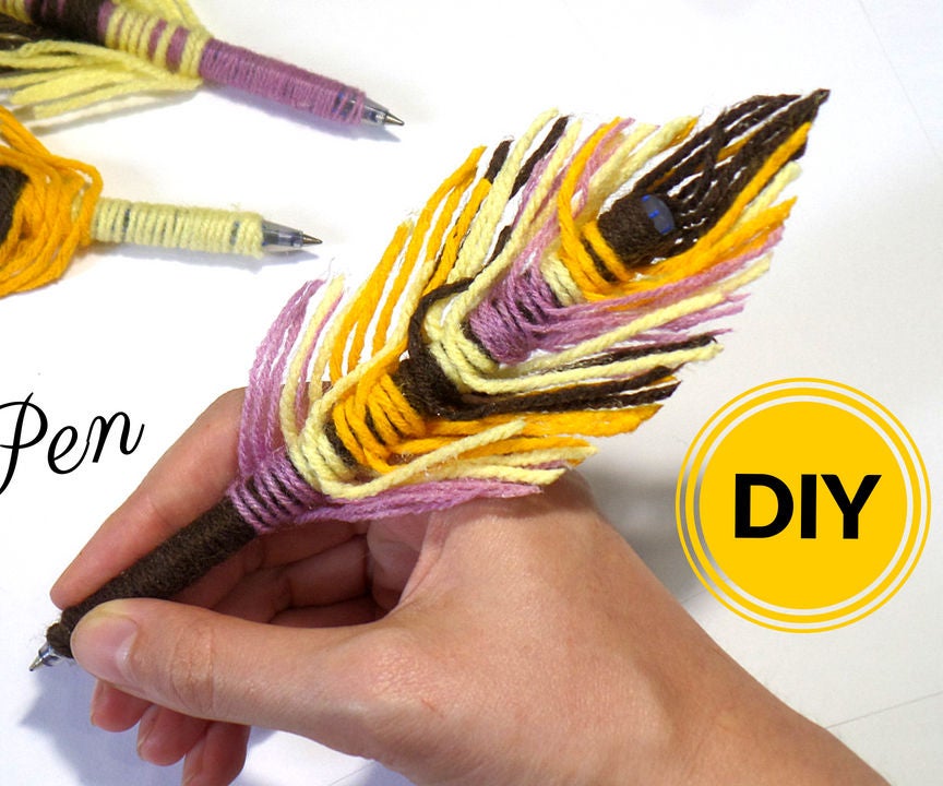 DIY Feather Pen Out of Yarn