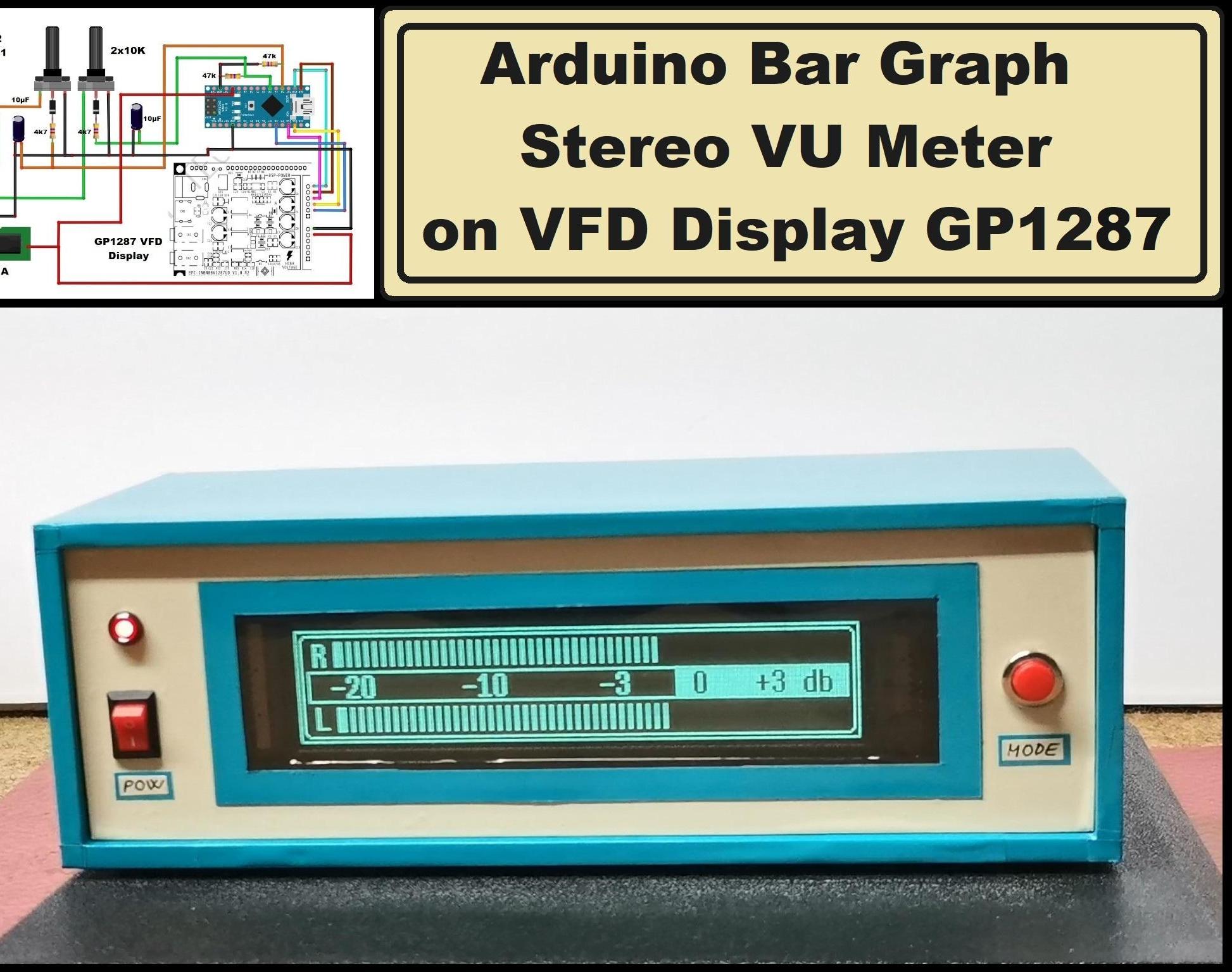 Arduino Bar Graph Stereo VU Meter on VFD Display GP1287
