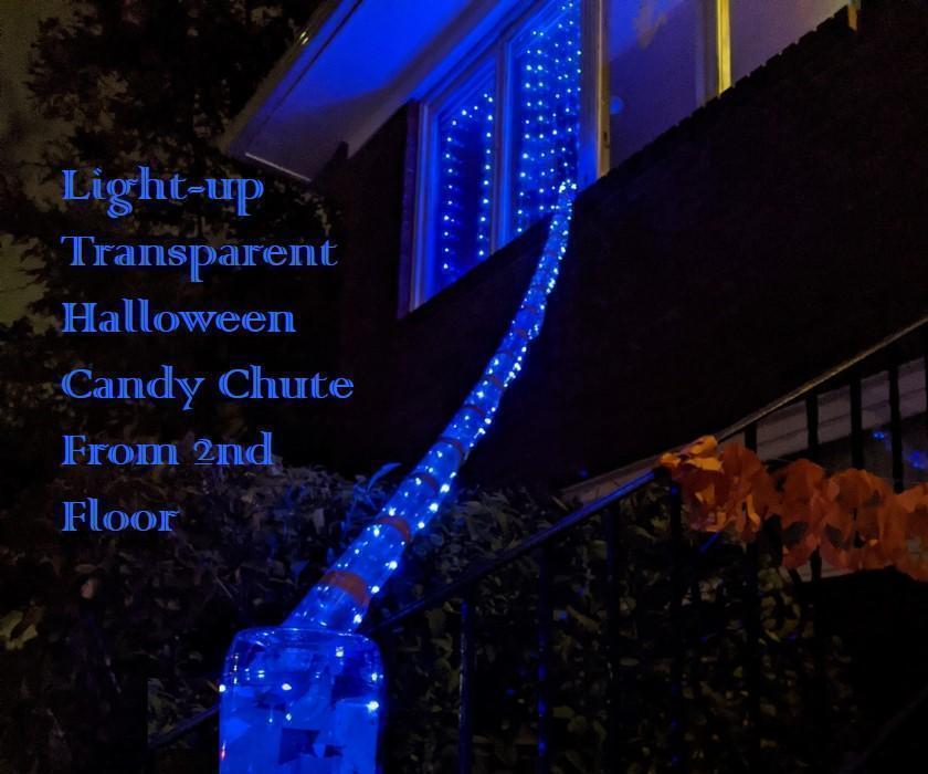 Glowing Halloween Candy Chute From 2nd Floor: Transparent Slide and Spins Candy at the End!