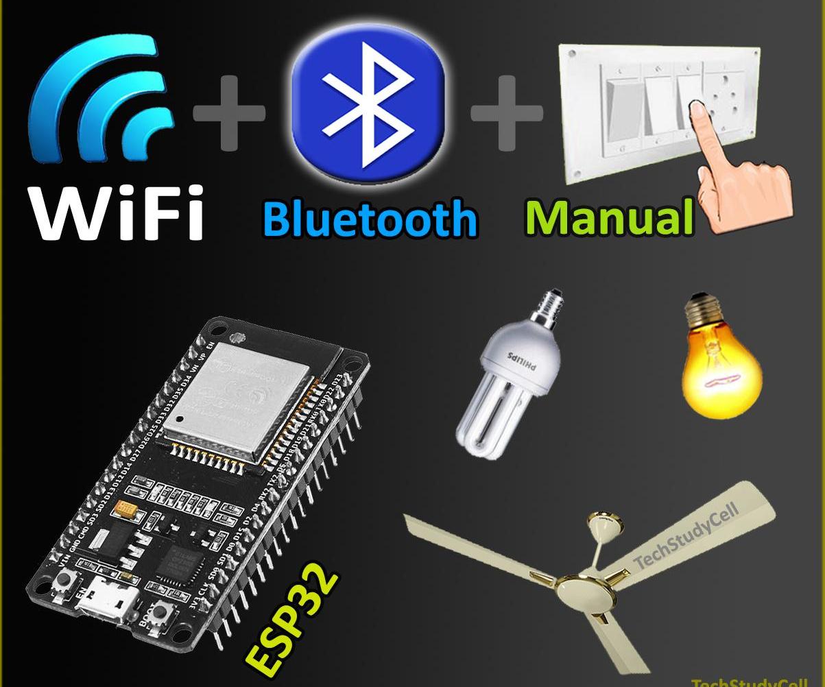 ESP32 WiFi Bluetooth Home Automation With Manual Switch IoT Project 2021