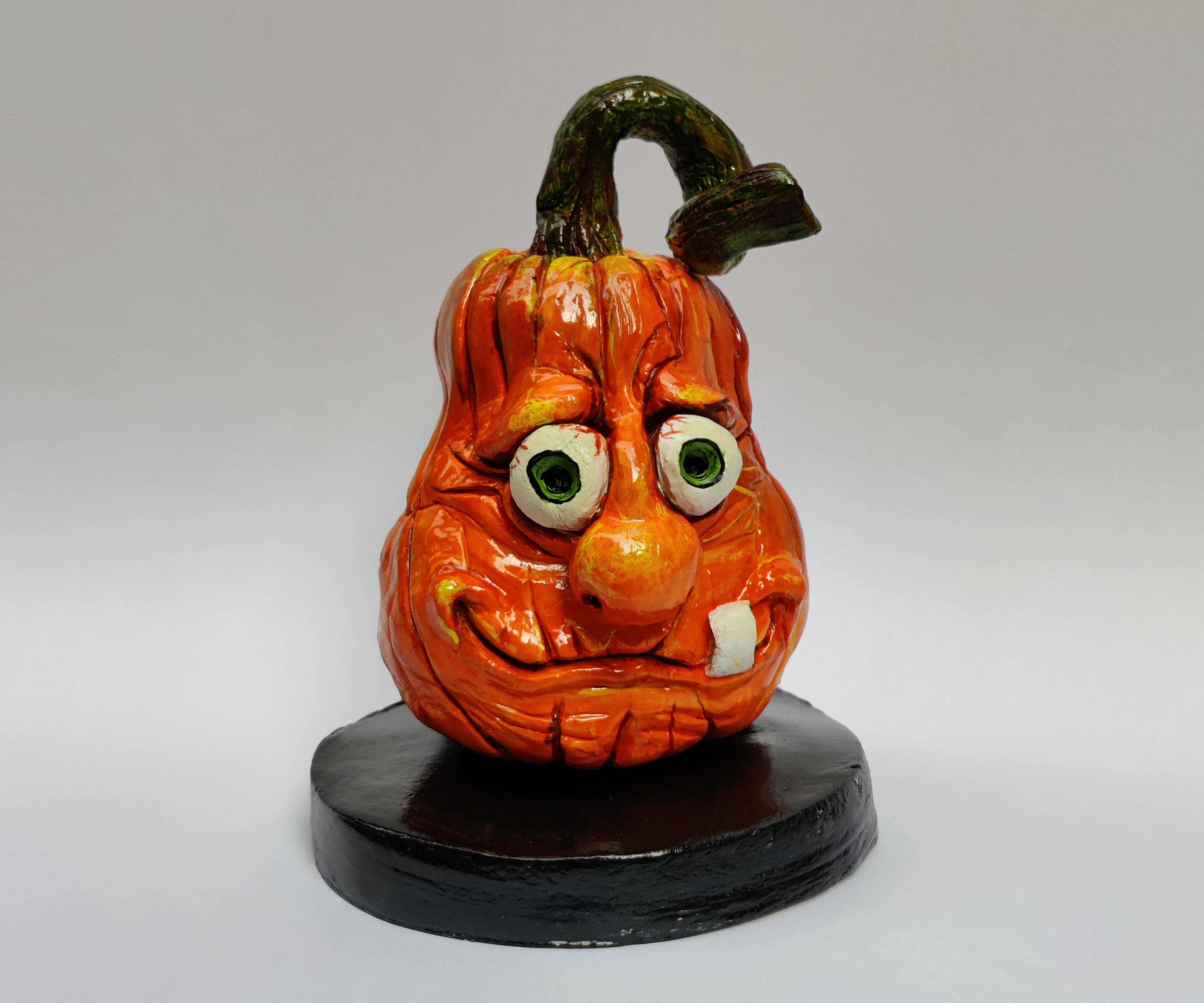 Artistic Pumpkin Face Sculpted From Clay 🎃