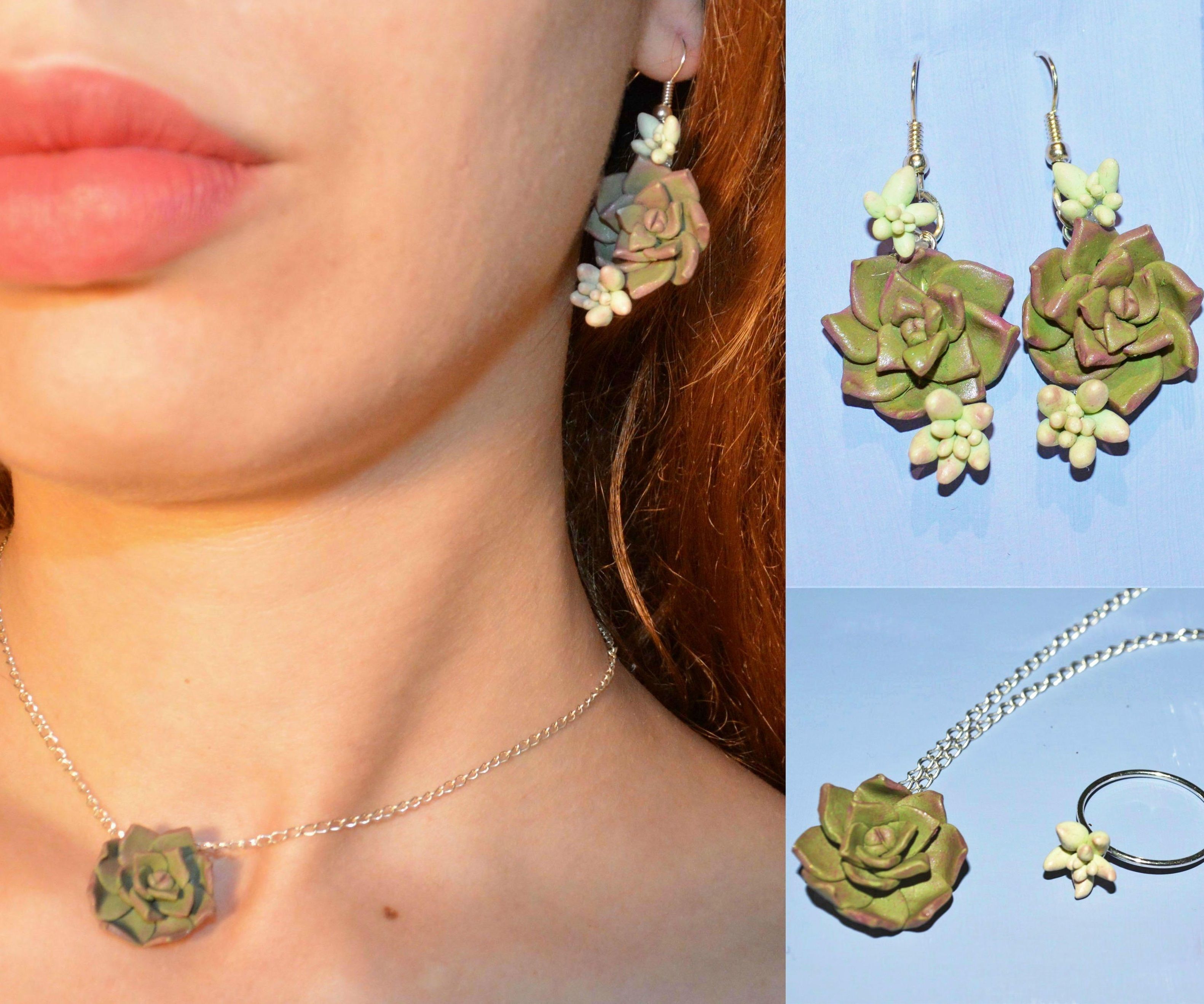 Succulent Jewelry Set With Polymer Clay