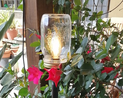 A Terrace Wooden-base Pole-mounted Glass Jar Light