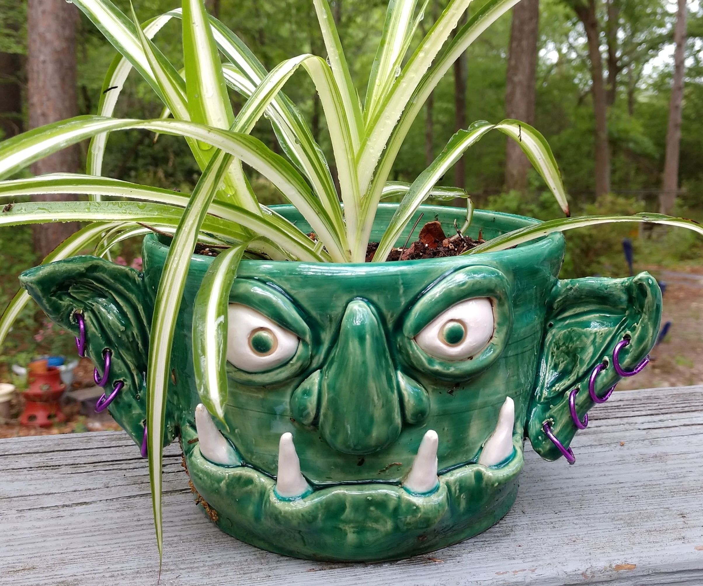Pierced and Sculpted Goblin Planter Out of Clay