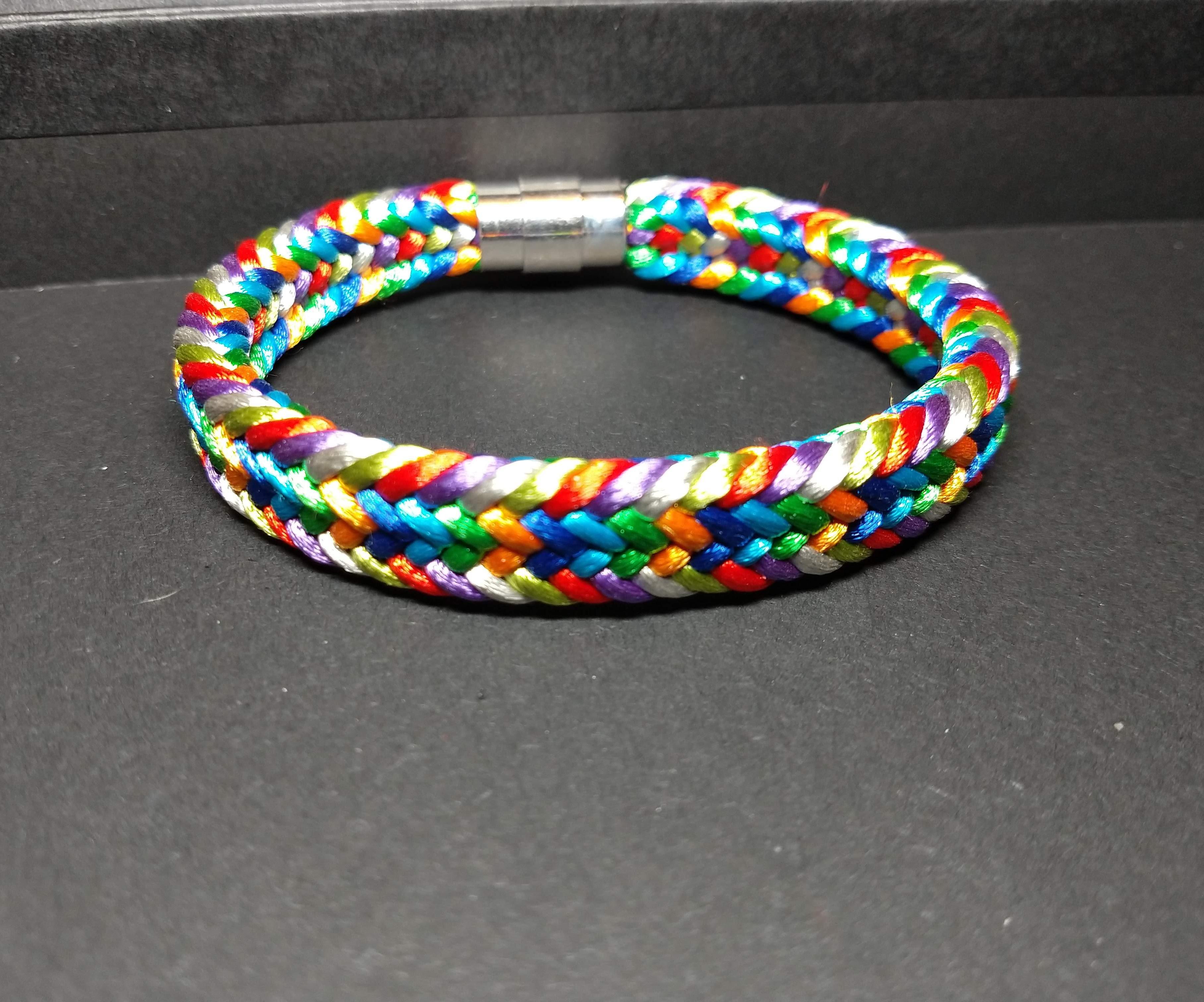 Rainbow Chevron Bracelet Made on the Square Kumihimo Disk