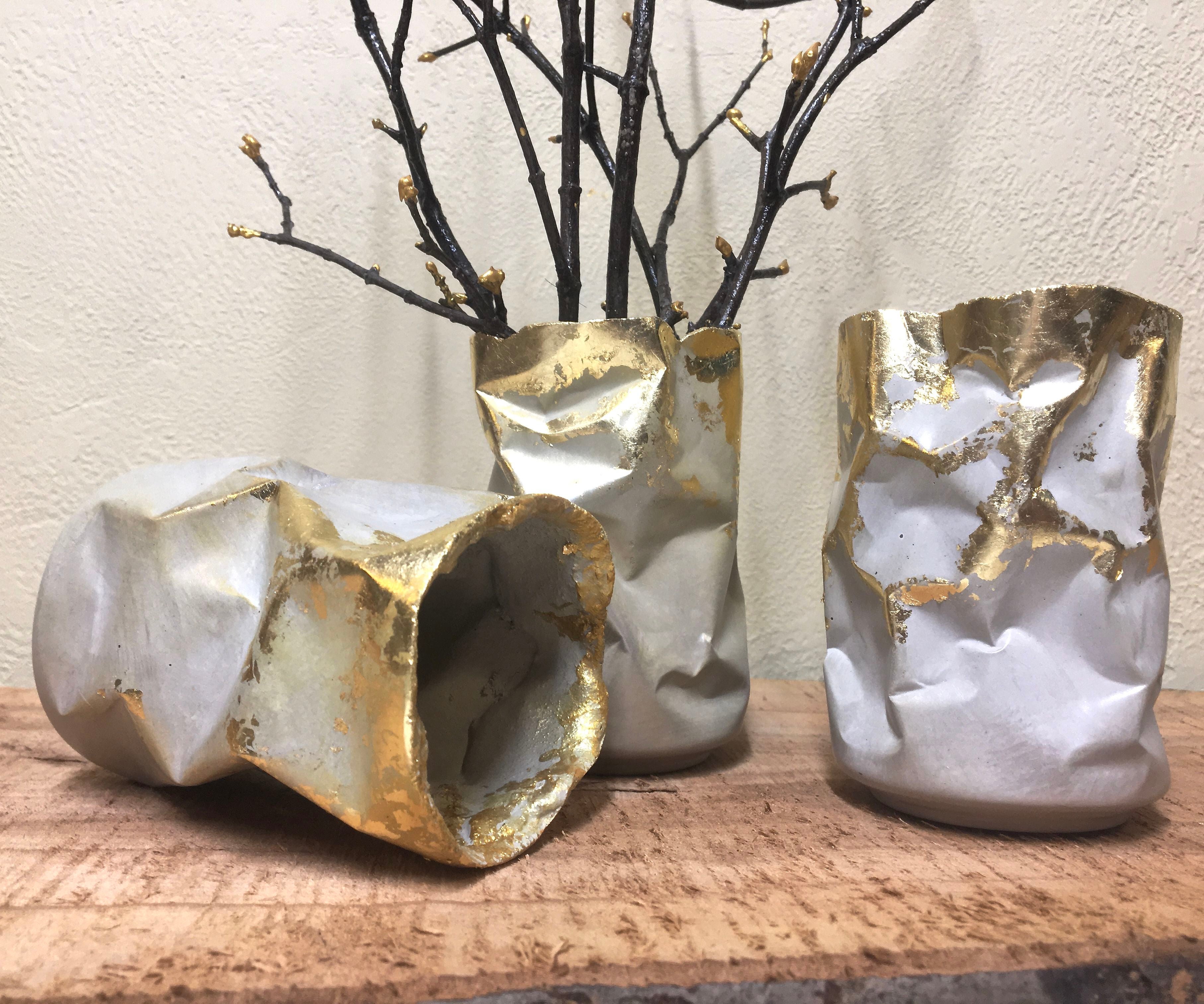 Crumpled Concrete Vases