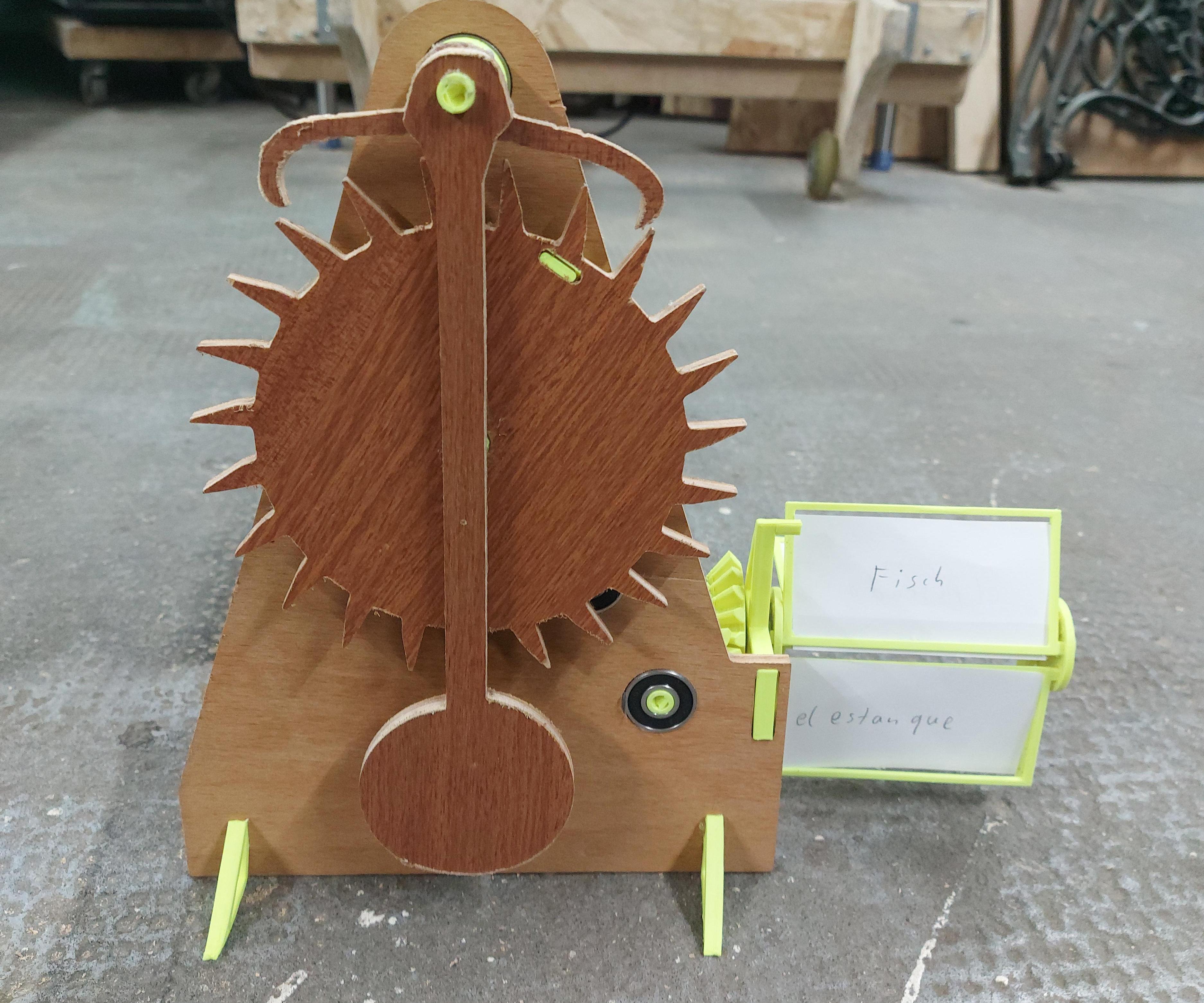 Vocabulary Learning Pendulum Mechanism Made From Cnc Cut Wood and 3d Printed Parts
