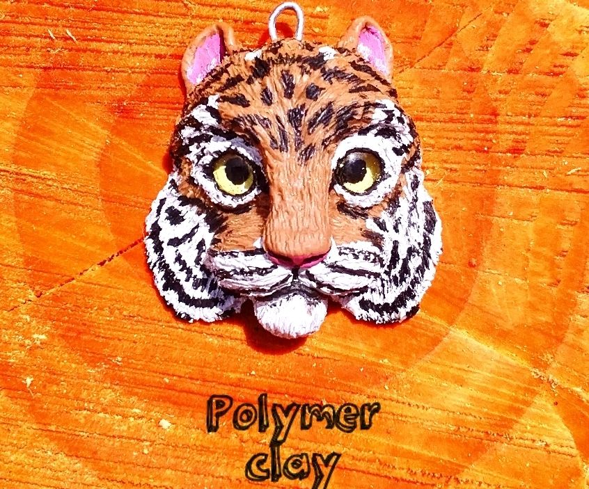 Polymer Clay Tiger Magnet or Key Fob