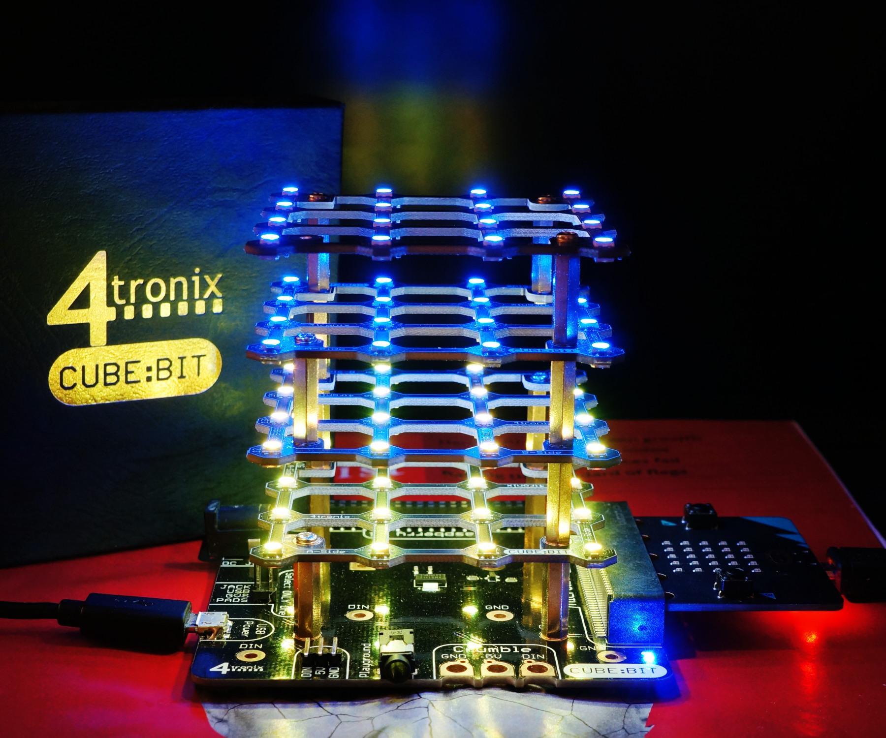 MakeCode Fun on the 4tronix Cube:Bit (an RGB LED Cube)