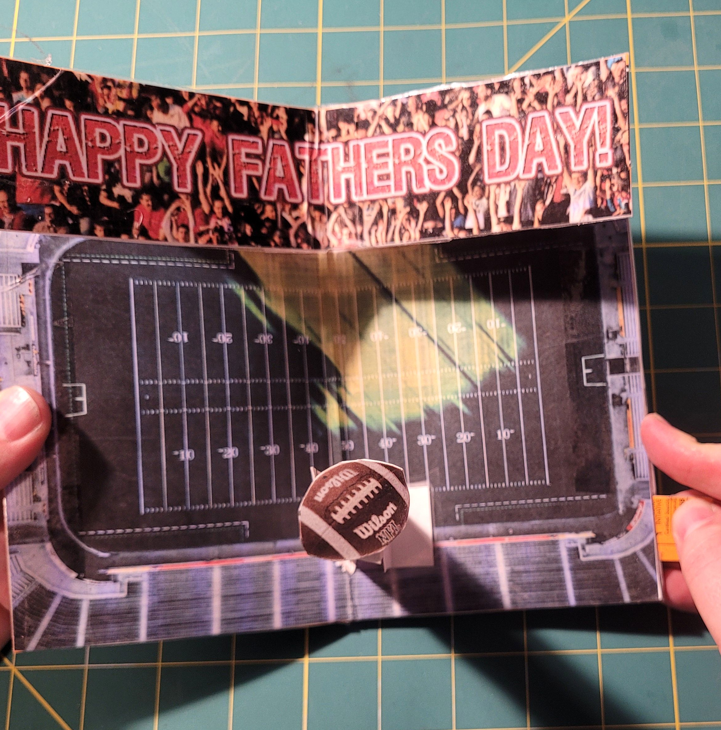 Popup Fathers Day Card Football Themed, Moving Football & Large Banner – No Cardstock or Glossy Paper Required.