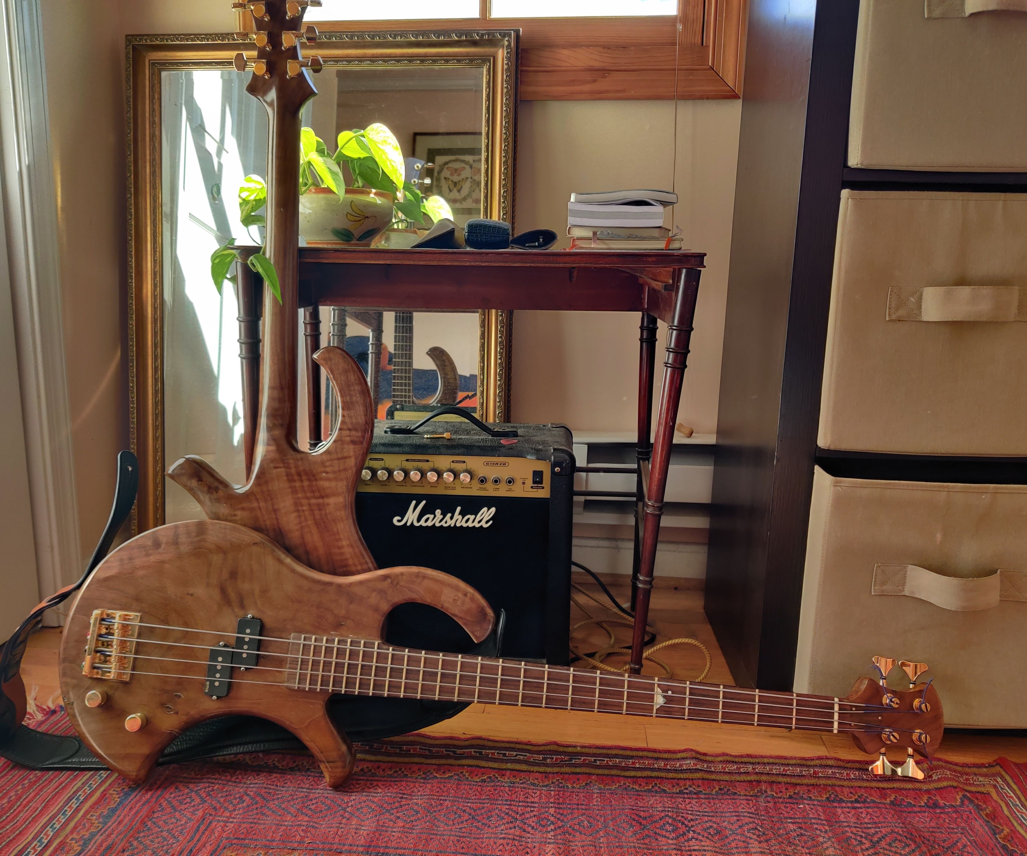 Twin Bass and Guitar From a Slab of Walnut