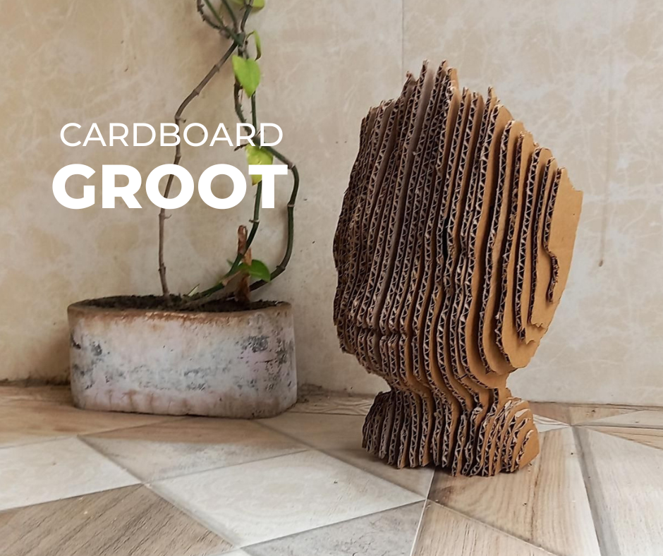 Handmade 3D Cardboard Groot Sculpture