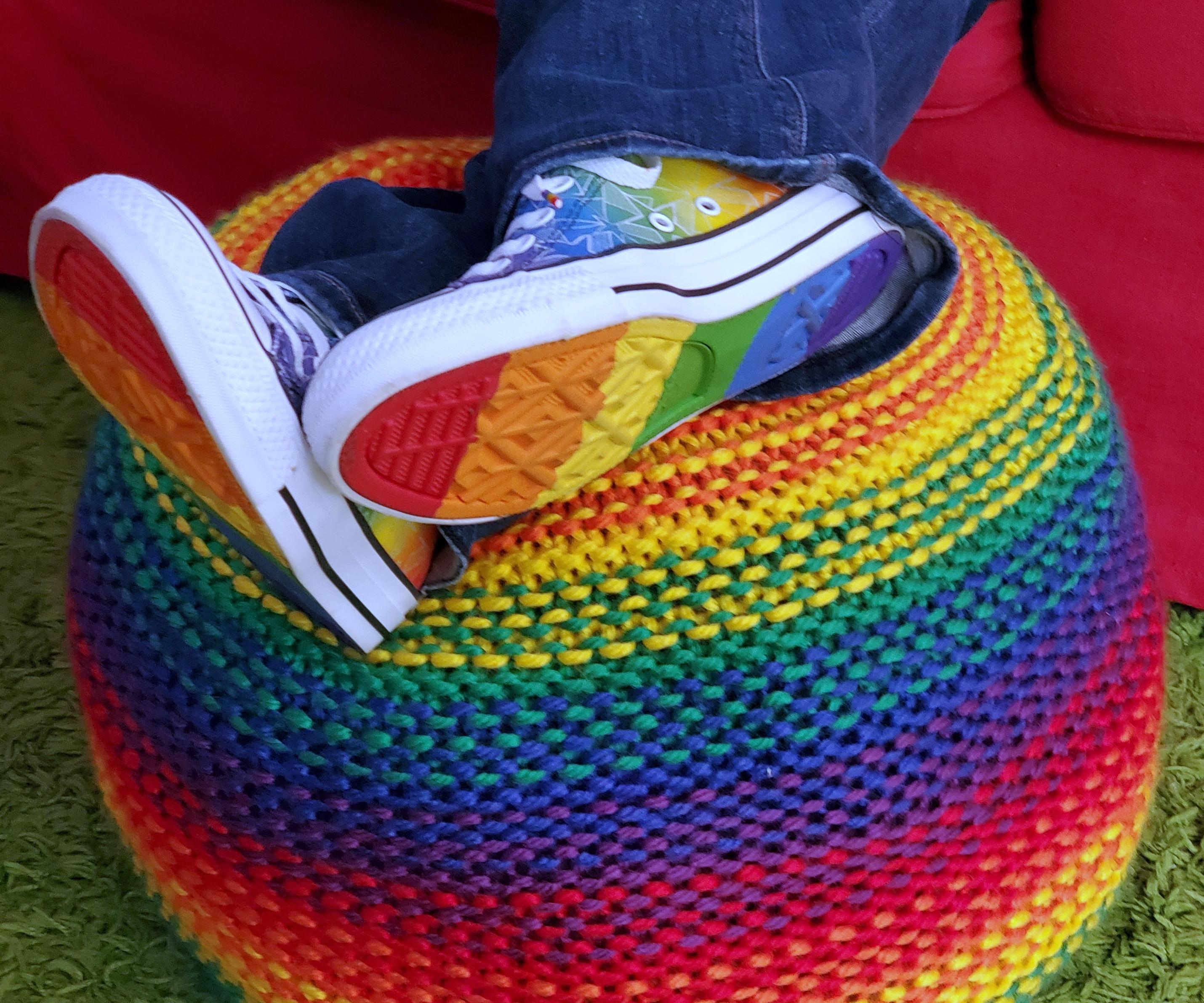 Knit Rainbow Pouf