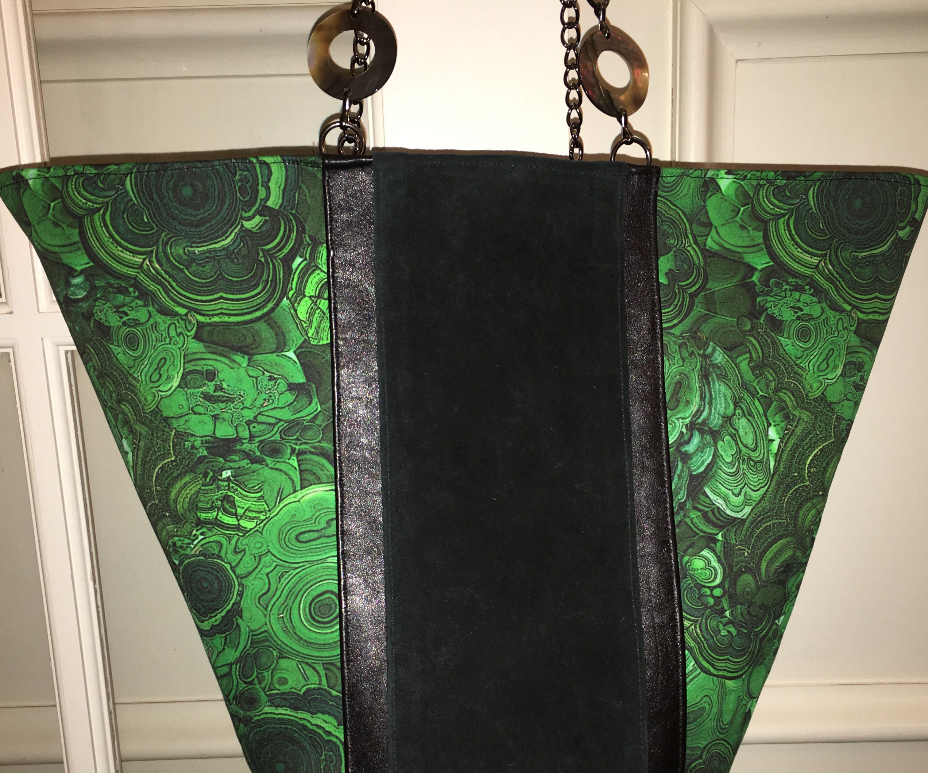 Malachite Bucket Bag W/ Upcycled Leather & Suede