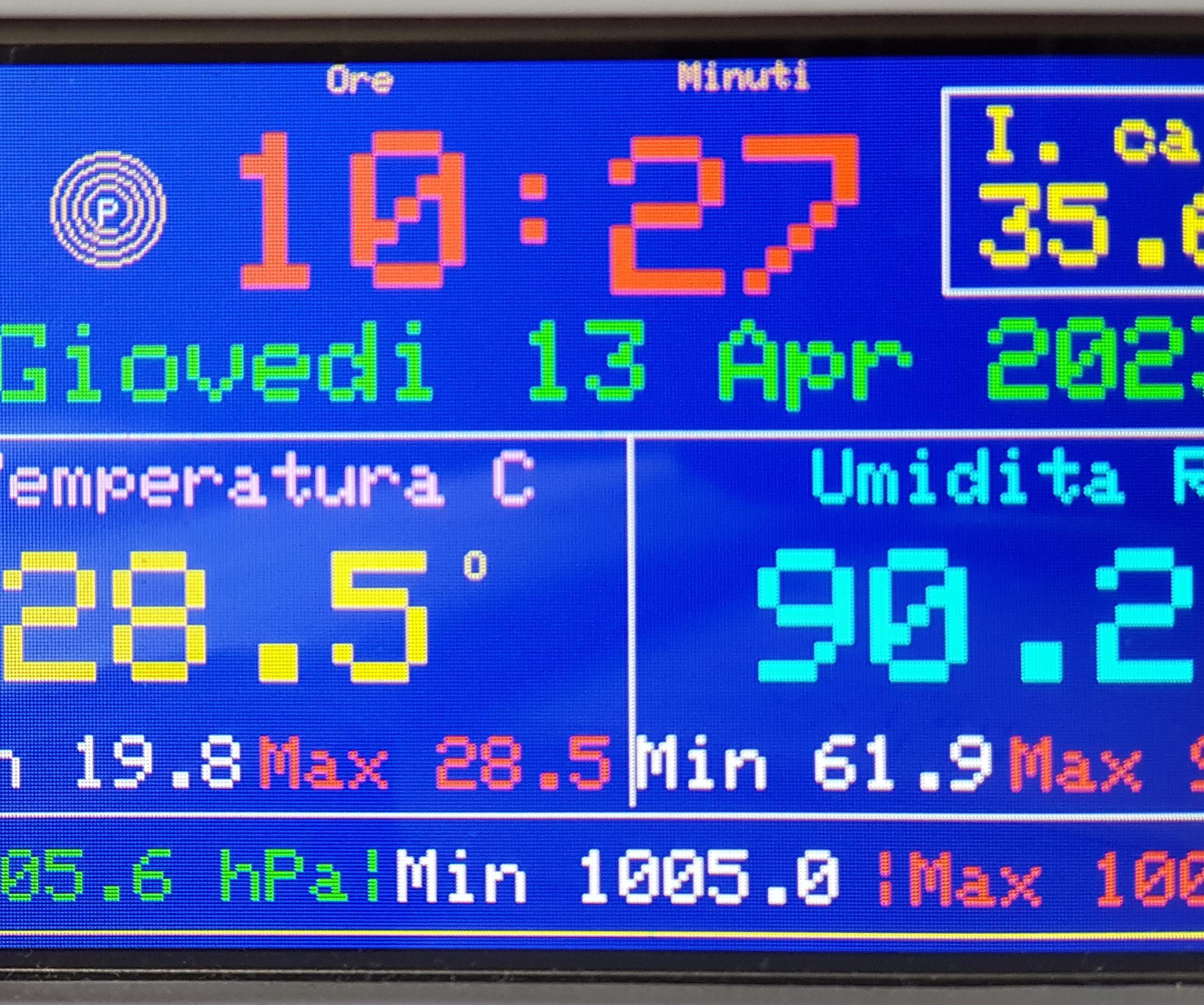 ILI9327 TFT, BME280, DS3231: Display Date, Time, Temp, Humidity and Pressure, Heat Index, DST, With Min and Max Values Saved on Micro SD.