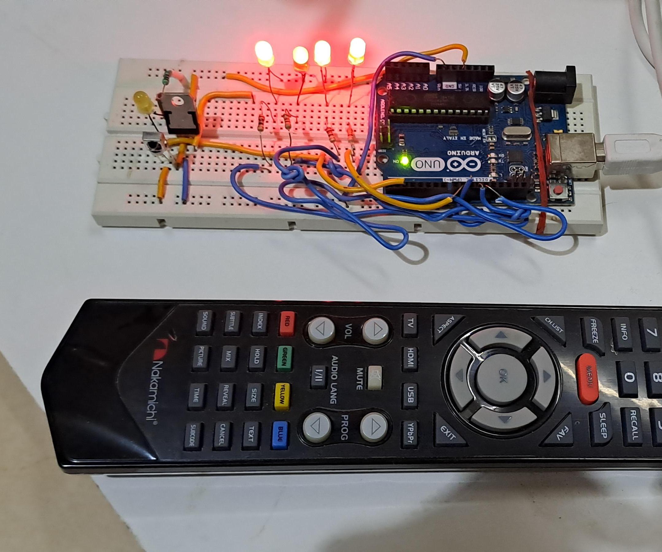 Controlling Arduino With IR Television Remote. IR Receiver Is Used to Receive Signals From TV Remote.