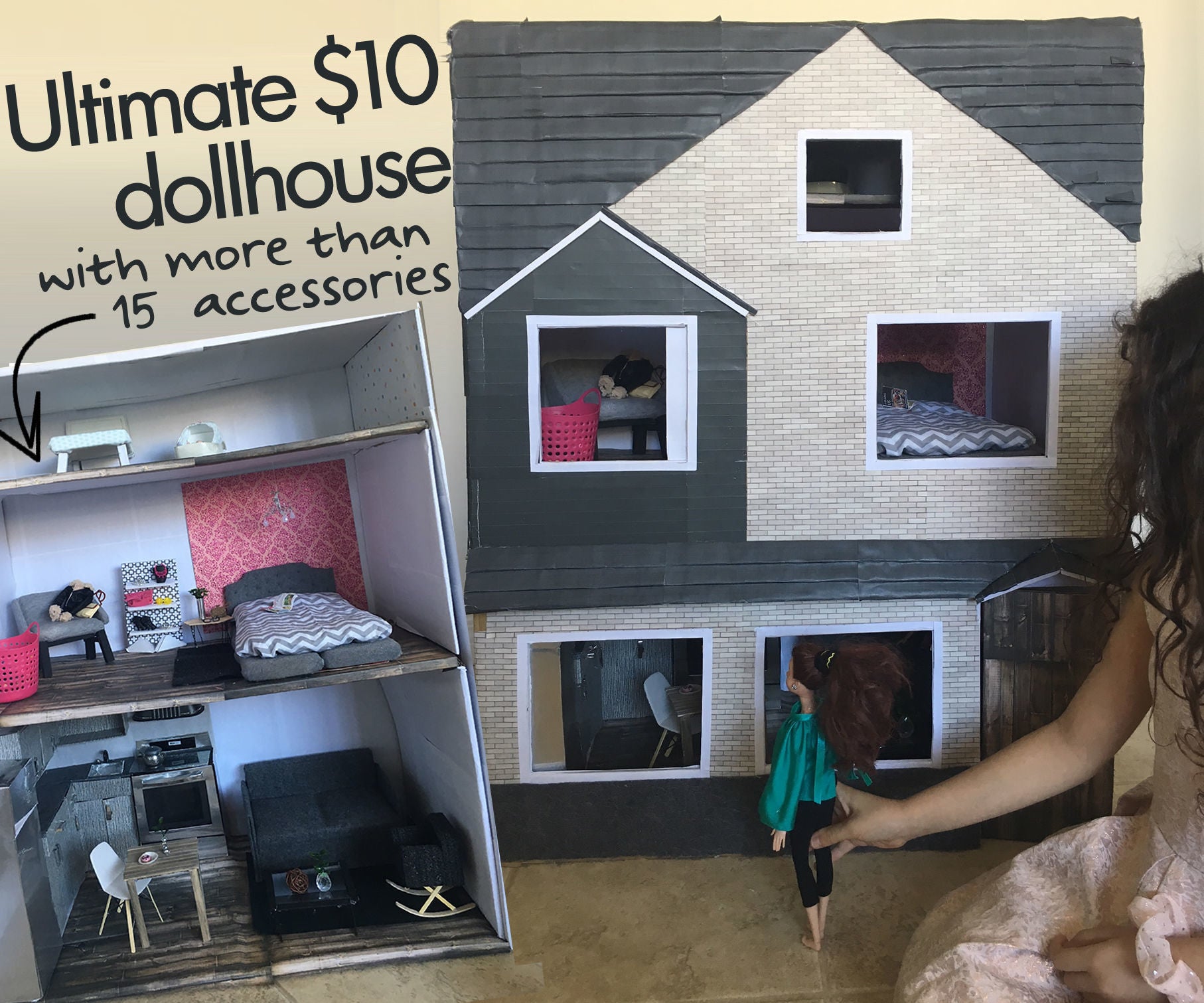 Ultimate $10 Dollhouse With 15+ DIY Furniture/accessories