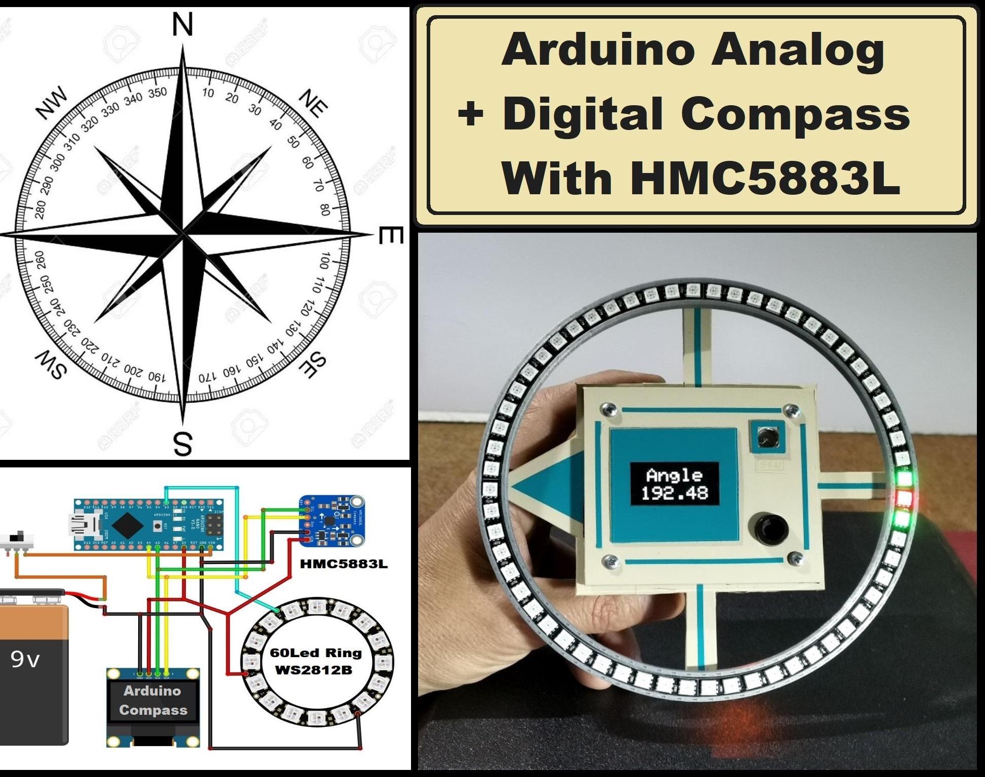 Arduino Analog + Digital Compass With HMC5883L Sensor