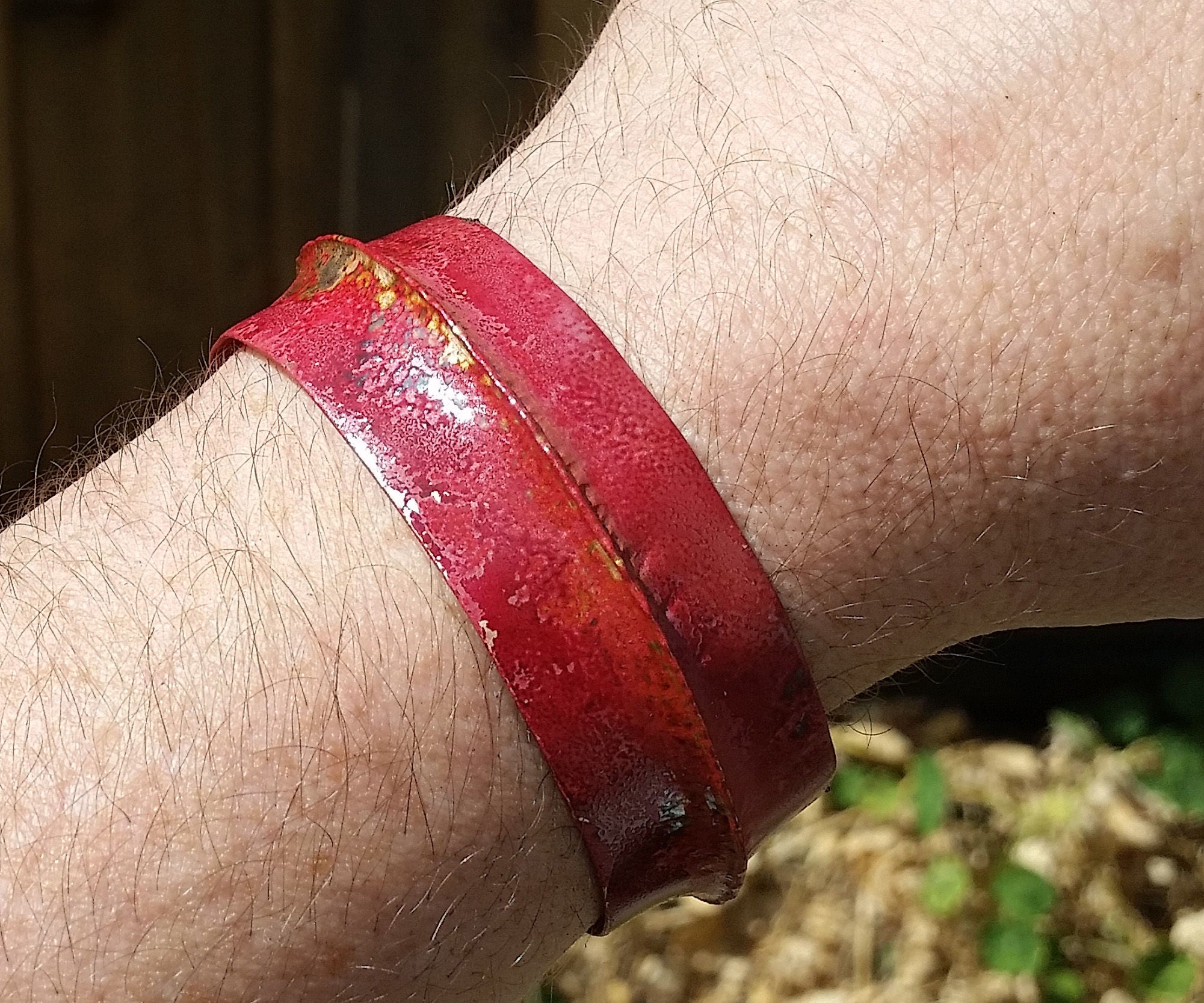 Foldformed Copper Bracelet With Red Heat Patina