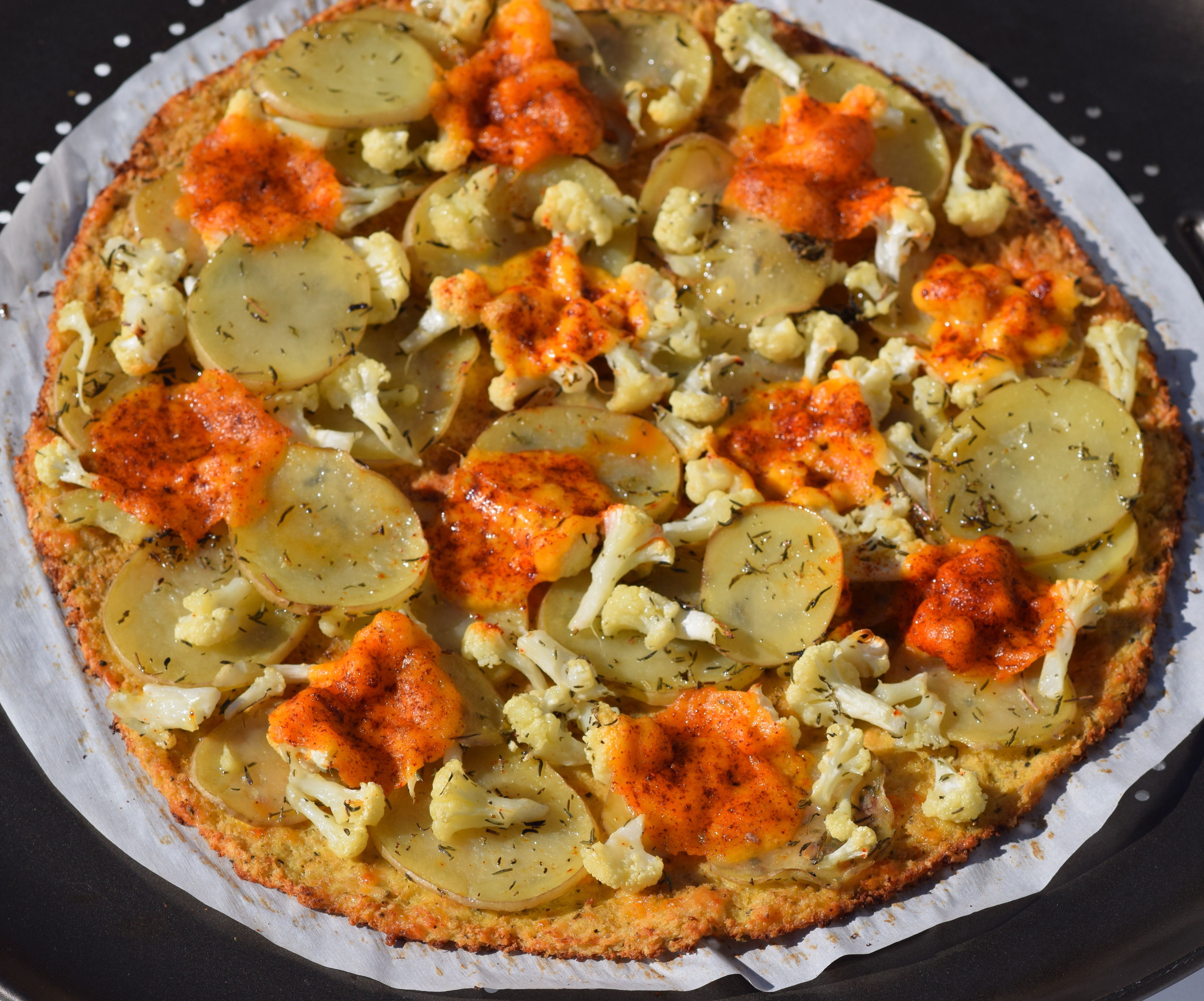 Meat Free Mock Pepperoni Pizza With Cauliflower Crust 