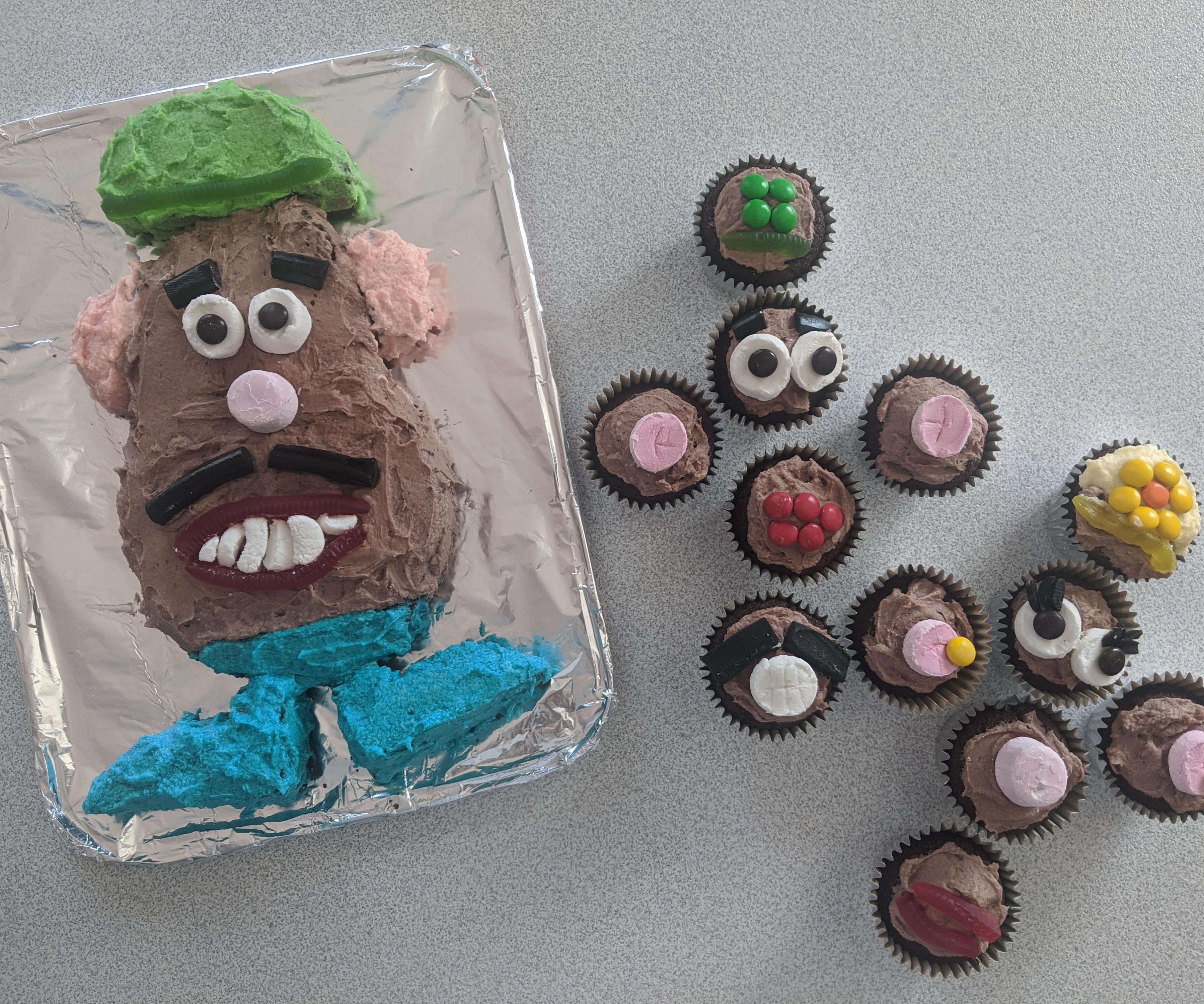 Mr and Mrs Potato Head Cupcakes and Cake Made From Chocolate Potato Cake