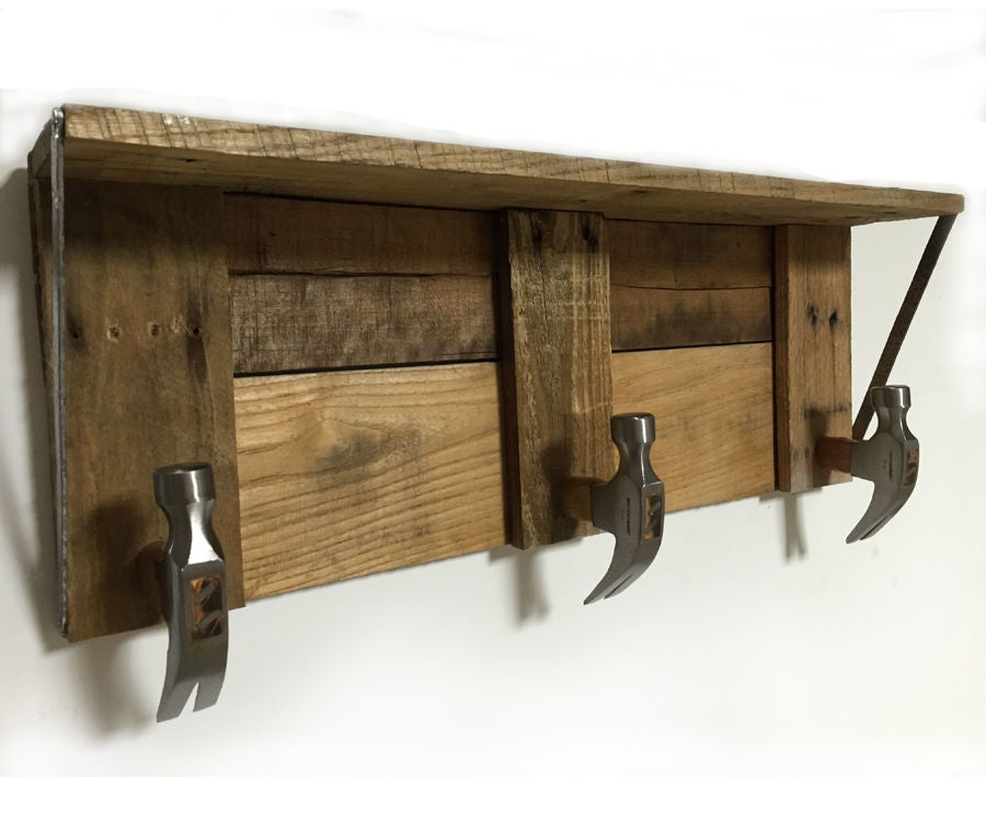 Rustic Shelf With Hammer Head Hooks