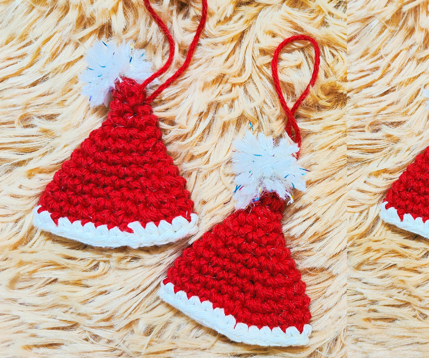 Crochet Mini Santa Hat Ornament With Single Crochets