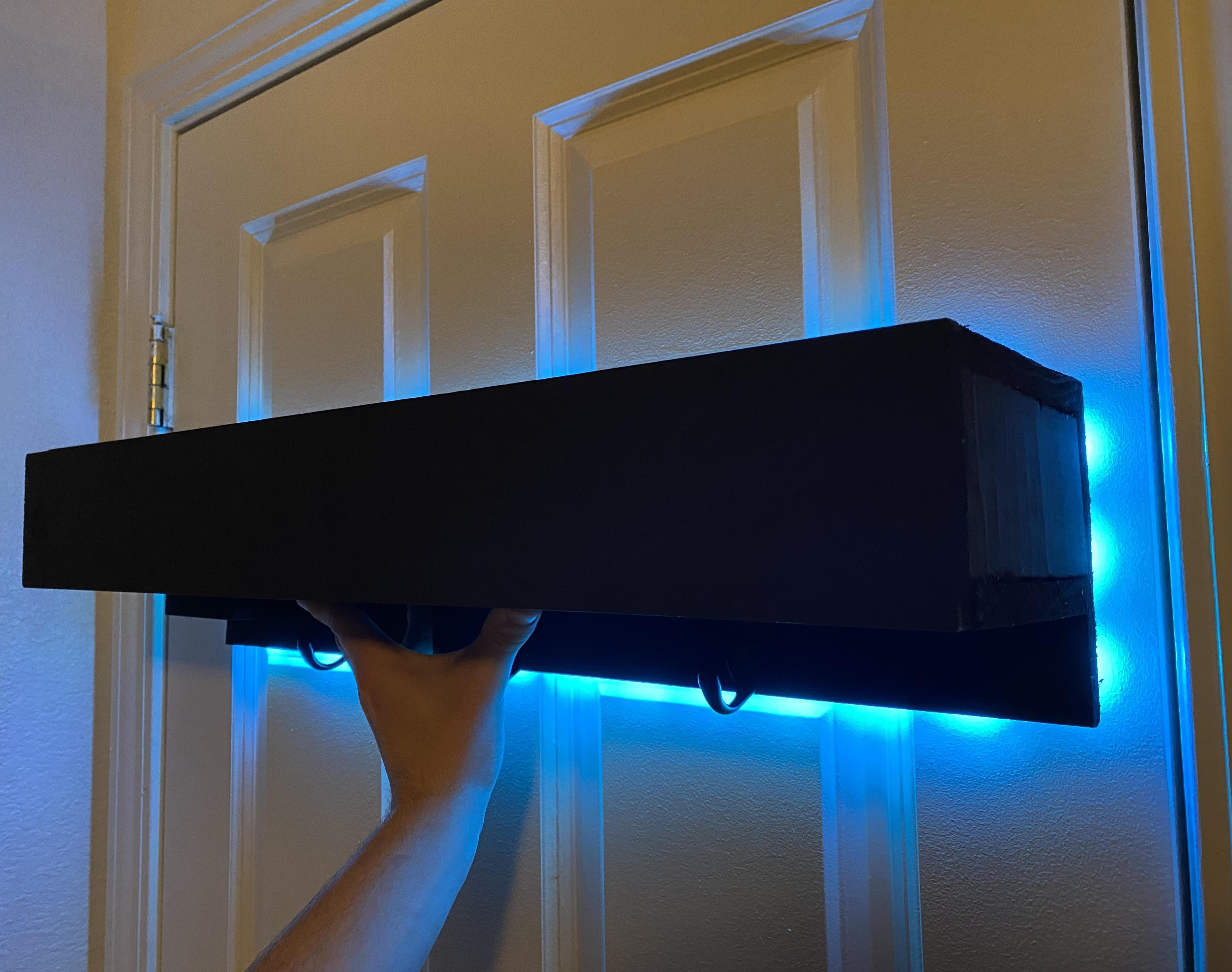 Hanging Shelf With Hidden Storage, Hooks, and Motion Activated Lights