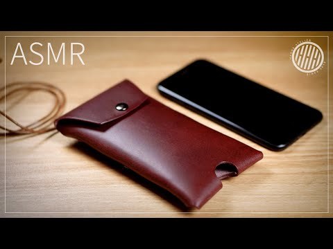 [ASMR] Making a leather iPhone neck pouch | Leather working sound