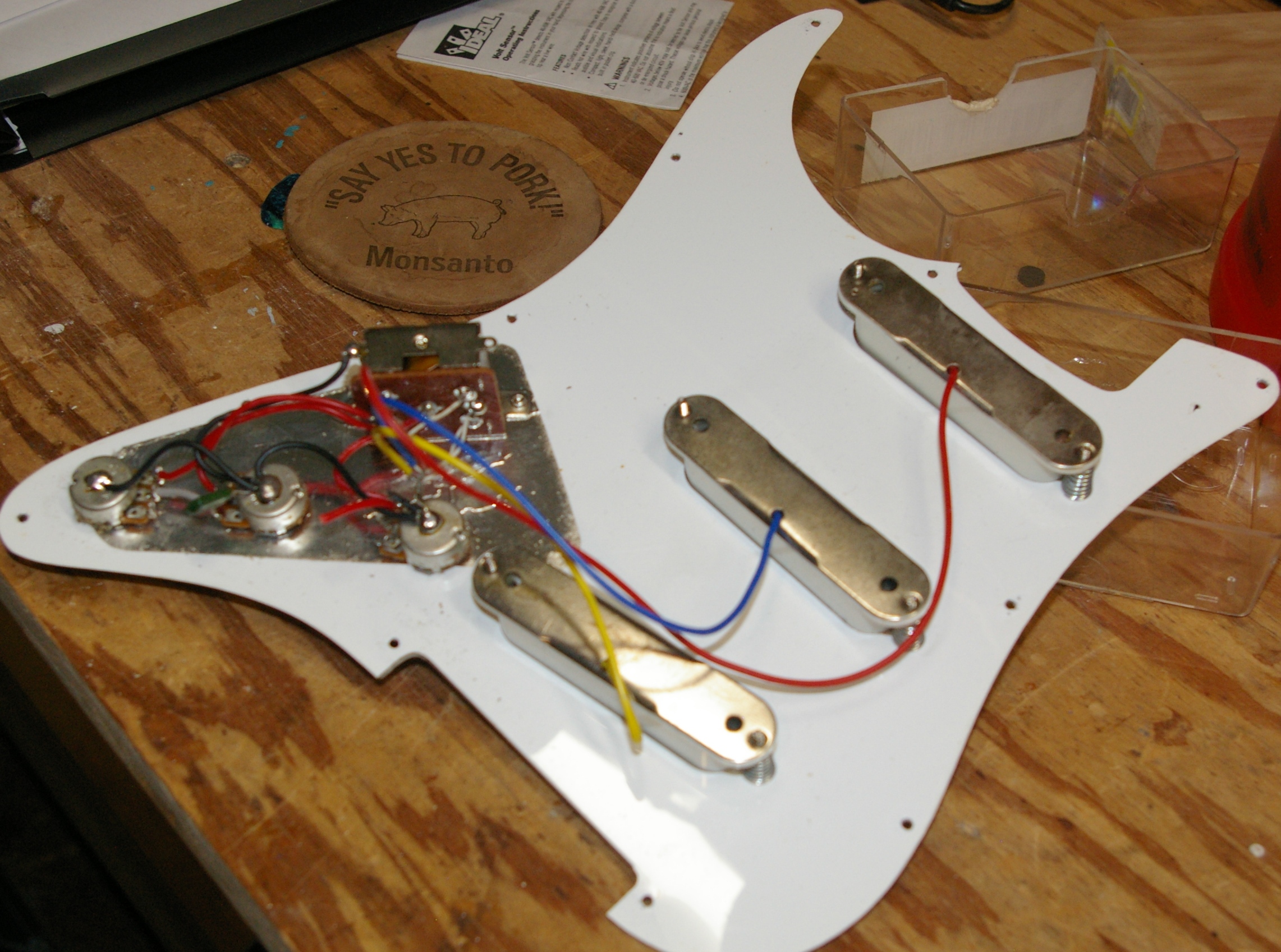 01-05 Starting Point - Old pickguard electronics.JPG