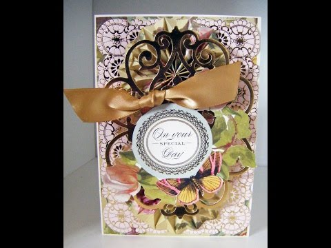 163.Cardmaking Project: Anna Griffin Vintage Gold Butterfly Topper Quickie Card