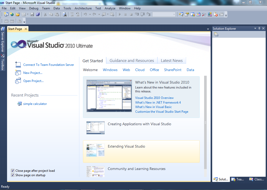 2.  visual studio open page.PNG