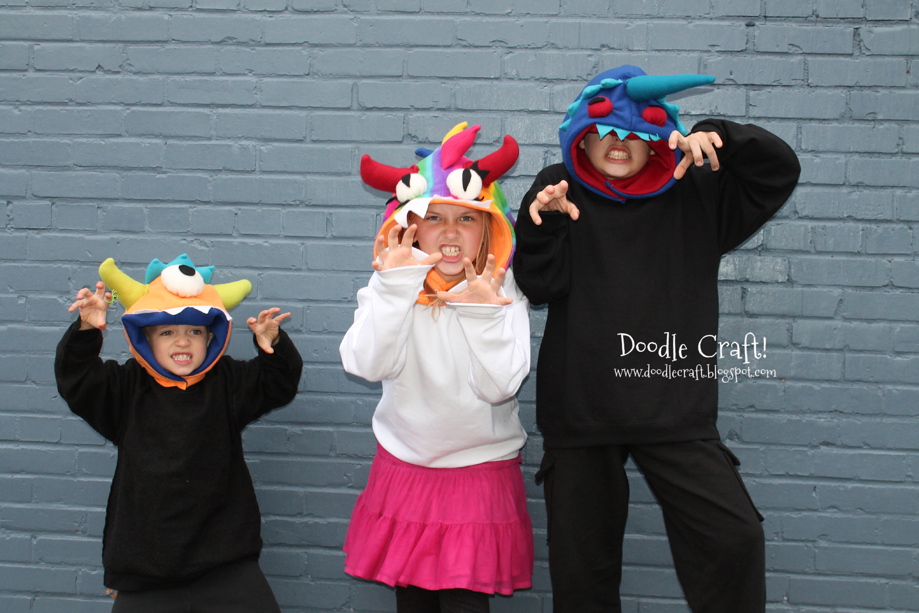 3 kids monster hats hoodies fleece costumes.jpg