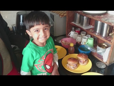 3 year old Kid Chef makes Veg Burgers - First time | 3 year old boy food ideas